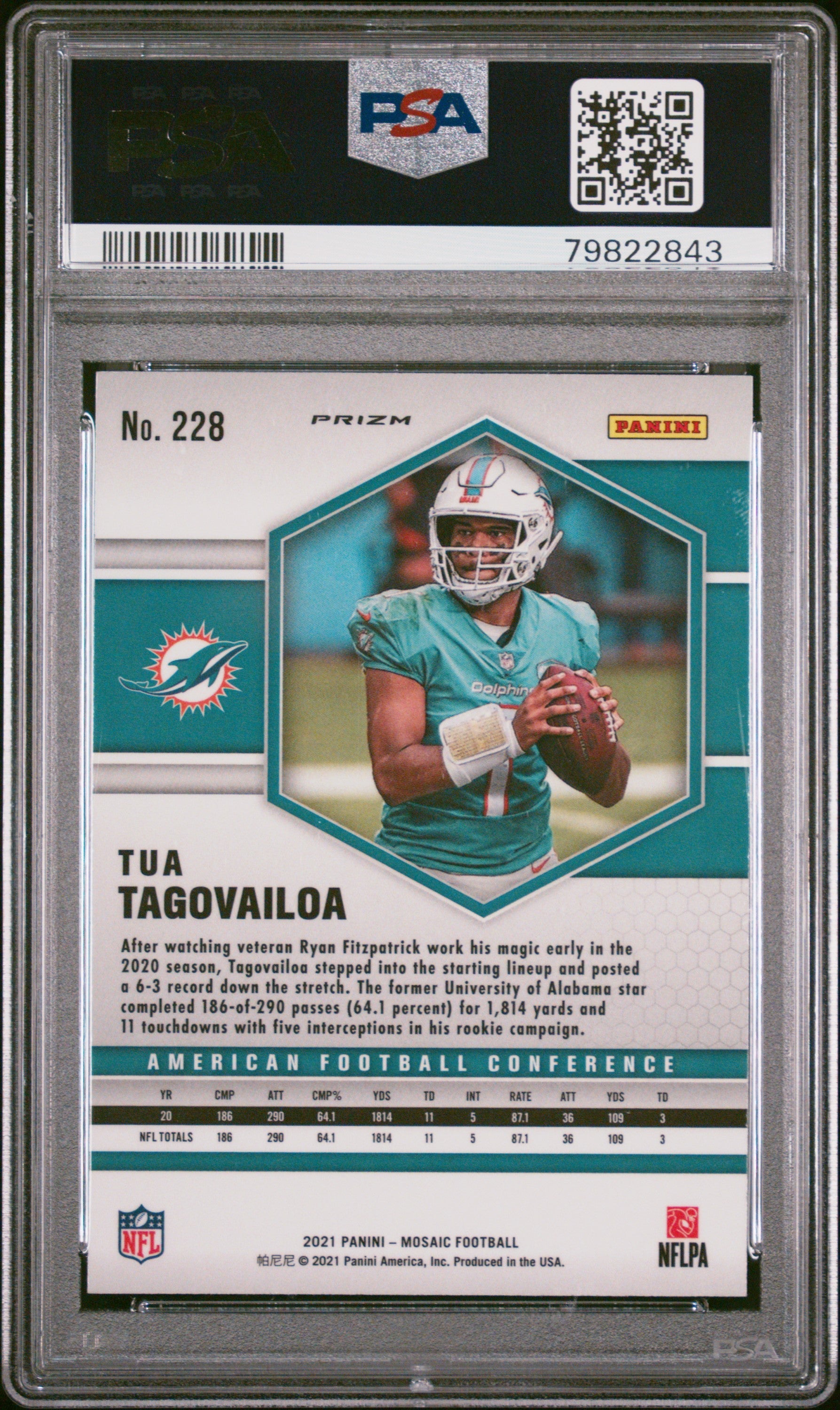 2021 Mosaic Tua Tagovailoa Genesis Rookie #228 PSA 10 GEM MINT Miami Dolphins - Graded Sports Cards