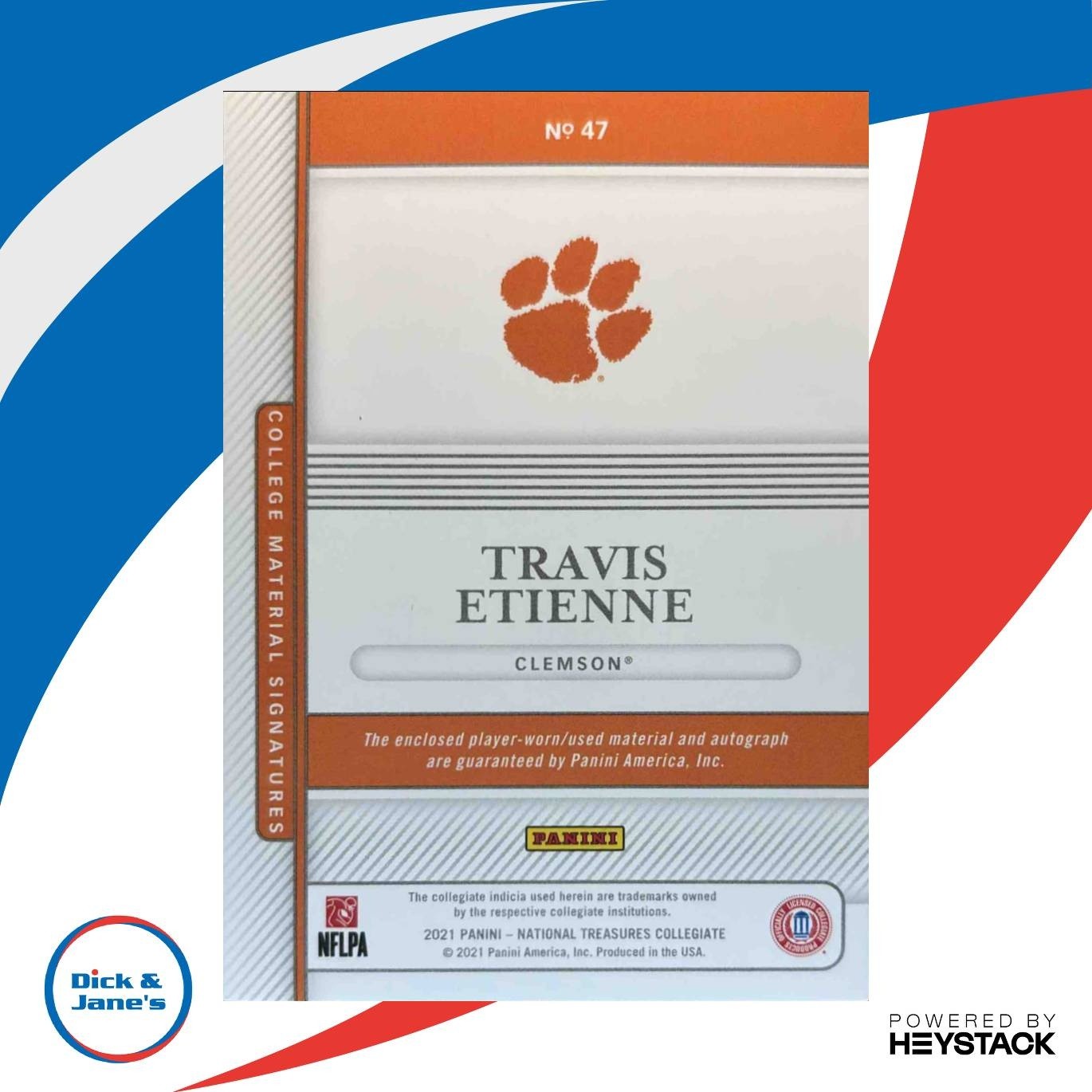 2021 National Treasures Collegiate Travis Etienne Jr. Blue /49 #47 MEM Auto RC - Sports Cards