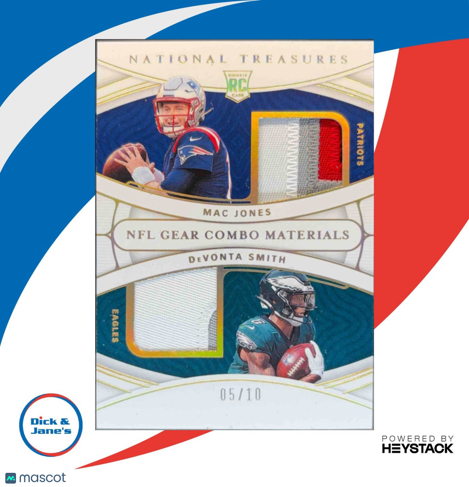 2021 National Treasures DeVonta Smith Rookie NFL Gear Combo Materials Gold 1/10 - Sports Cards