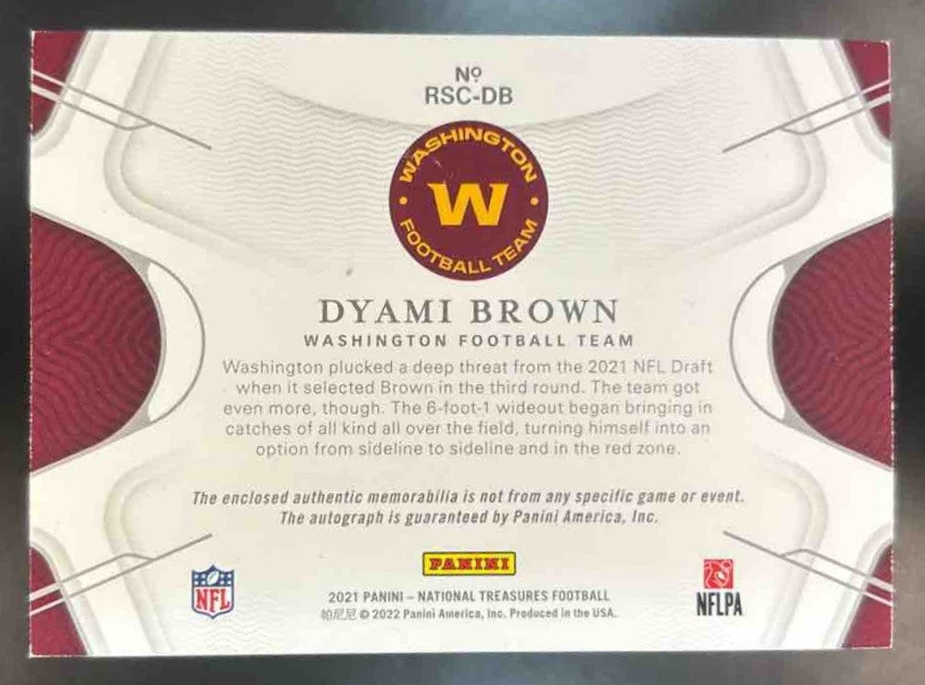 2021 National Treasures Dyami Brown Gear Auto BOOK END 10/10 #RSC-DB MEM Auto RC - Sports Cards