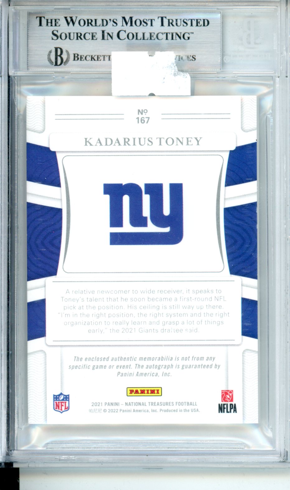2021 National Treasures Green Jersey Number Kadarius Toney Rookie 52/89 BGS 8 Graded Sports Cards