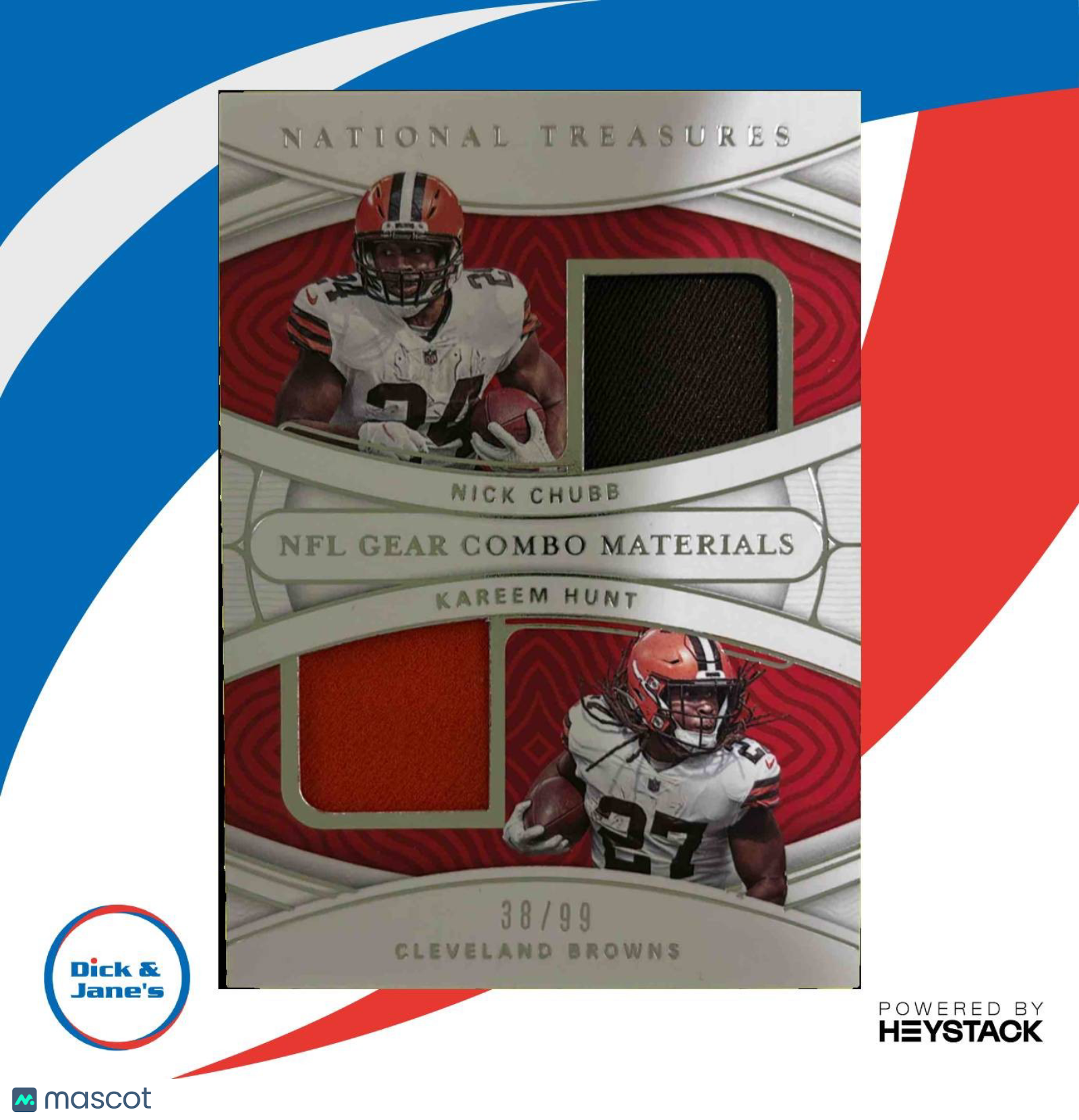 2021 National Treasures Nick Chubb Kareem Hunt NFL Gear Combo Materials 38/99 - Sports Cards