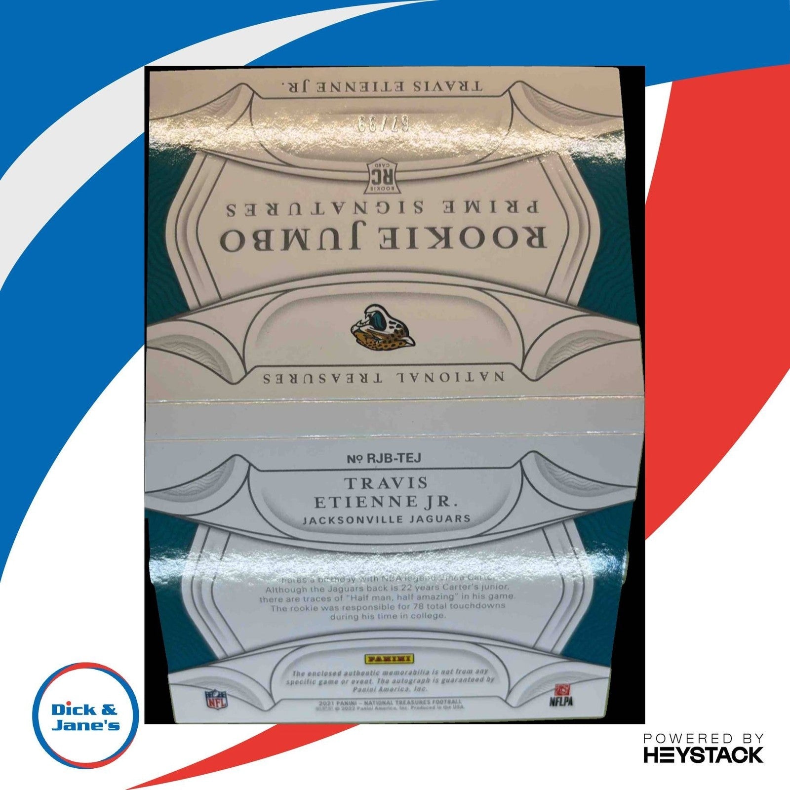 2021 National Treasures Travis Etienne Jumbo Signatures Booklet /99 Jaguars - Sports Cards