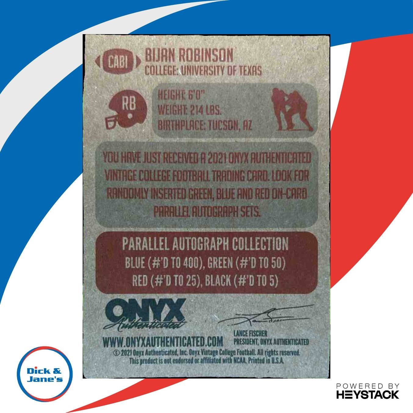 2021 Onyx Vintage College Football Bijan Robinson Signatures Auto Longhorns - Sports Cards