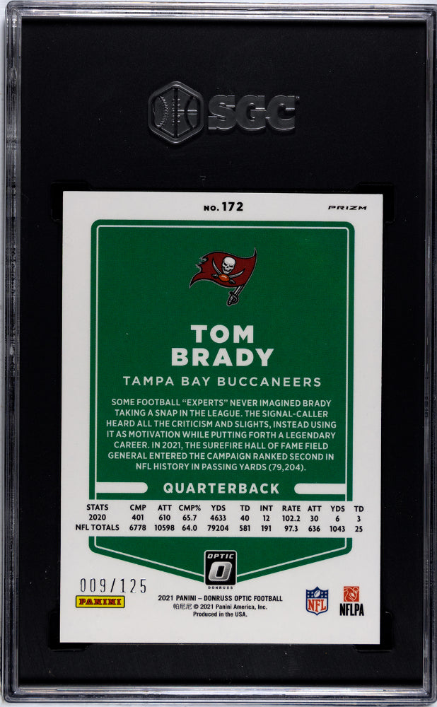 2021 Optic Tom Brady Silver Circles Prizm /125 #172 SGC 9.5 Tampa Bay Buccaneers Graded Sports Cards
