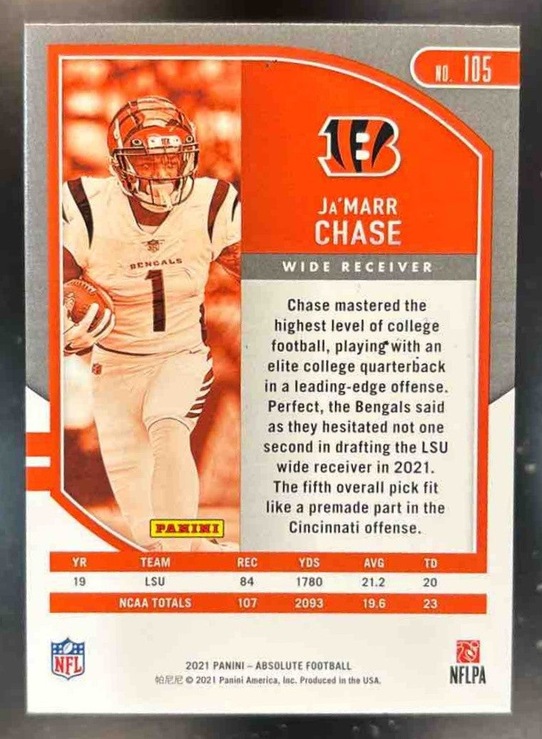 2021 Panini Absolute Ja’Marr Chase Spectrum Gold 9/10 #105 RC Cincinnati Bengals - Sports Cards