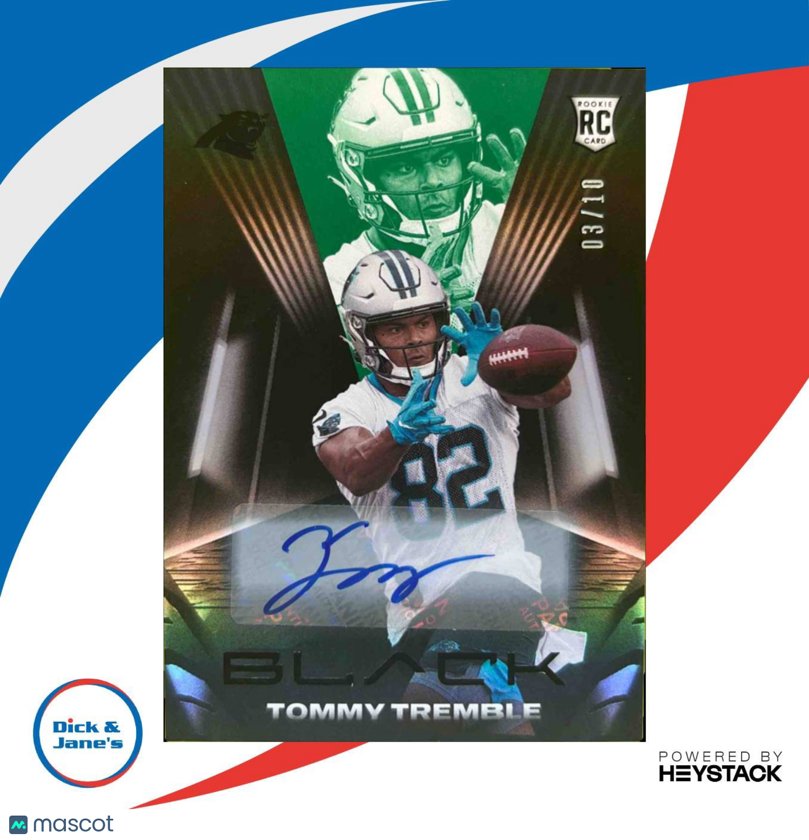 2021 Panini Black Tommy Tremble Emerald 3/10 #198 Carolina Panthers Rookie Auto - Sports Cards