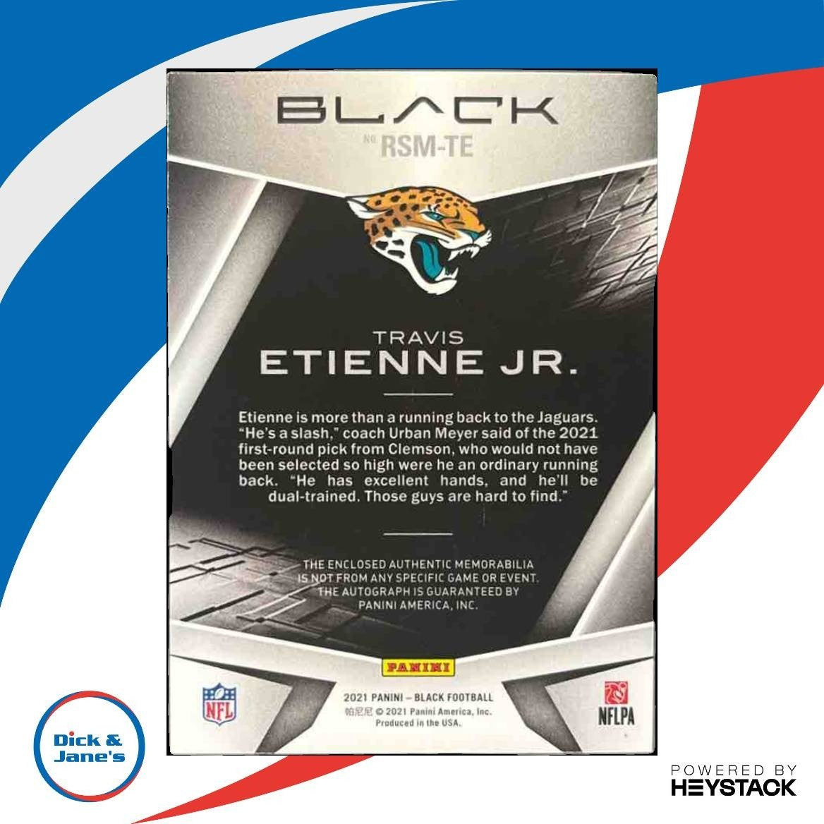 2021 Panini Black Travis Etienne Jr. Rookie Patch Auto /99 RC Jax Jaguars - Sports Cards