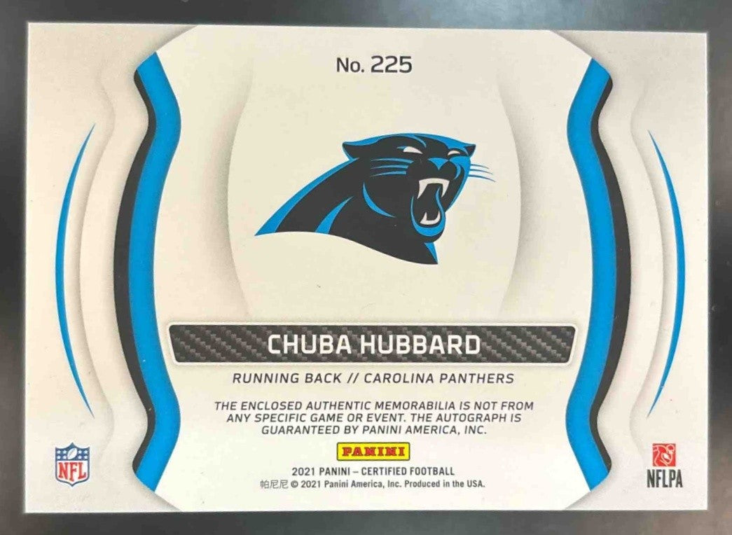 2021 Panini Certified Chuba Hubbard Patch Auto /75 #225 MEM RC Panthers - Sports Cards