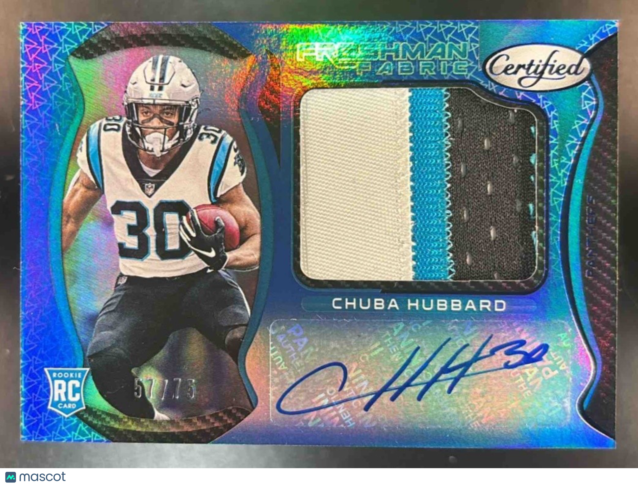 2021 Panini Certified Chuba Hubbard Patch Auto /75 #225 MEM RC Panthers - Sports Cards