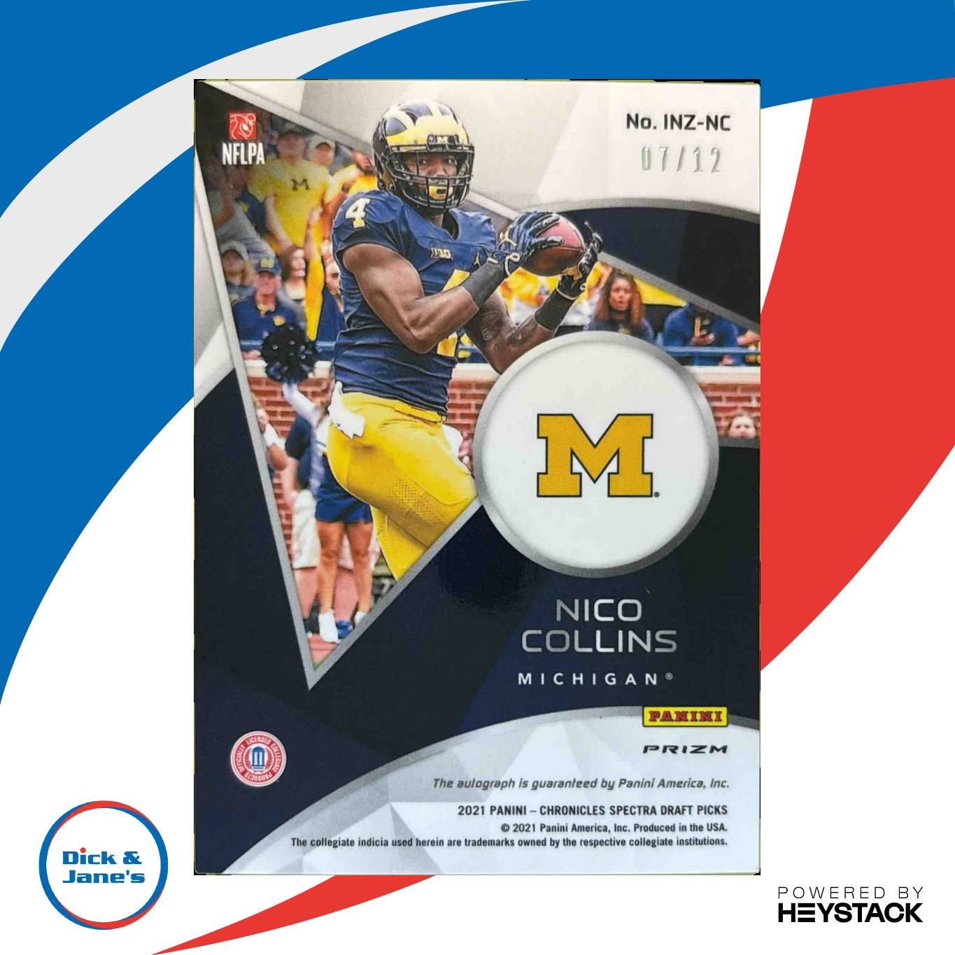2021 Panini Chronicles Draft Nico Collins In The Zone Signatures Red /12 RC Auto Sports Cards