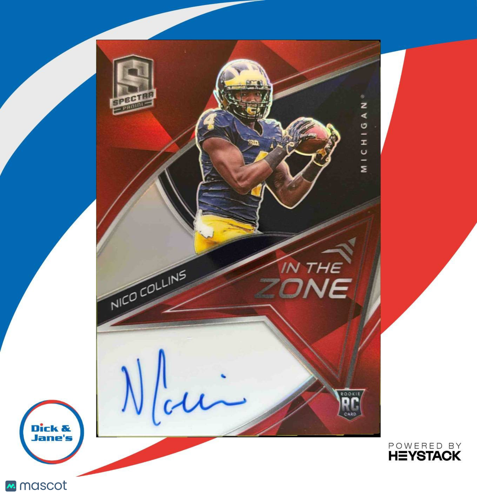 2021 Panini Chronicles Draft Nico Collins In The Zone Signatures Red /12 RC Auto Sports Cards