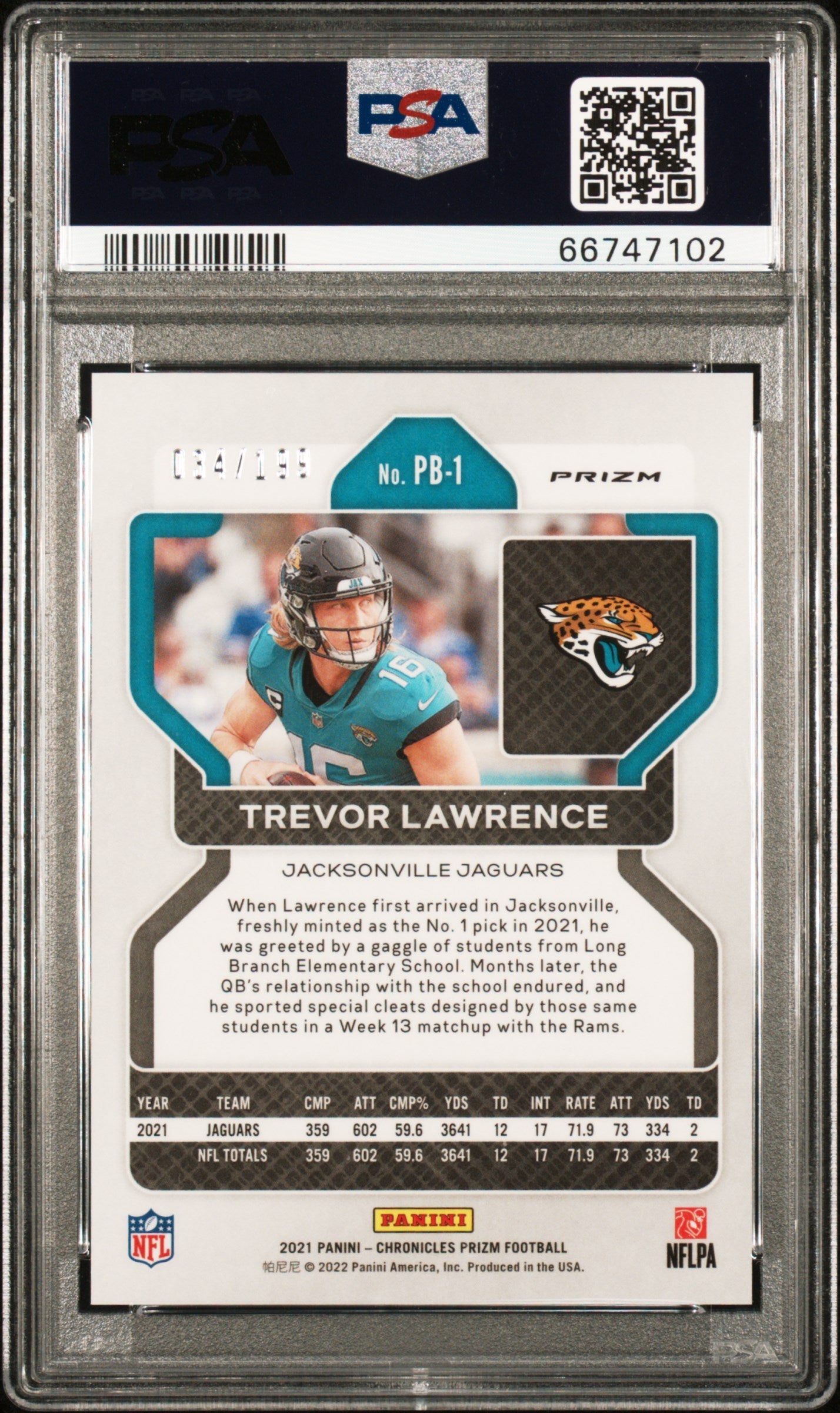 2021 Panini Chronicles Prizm Black Trevor Lawrence Purple #PB-1 PSA 9 /199 - Graded Sports Cards