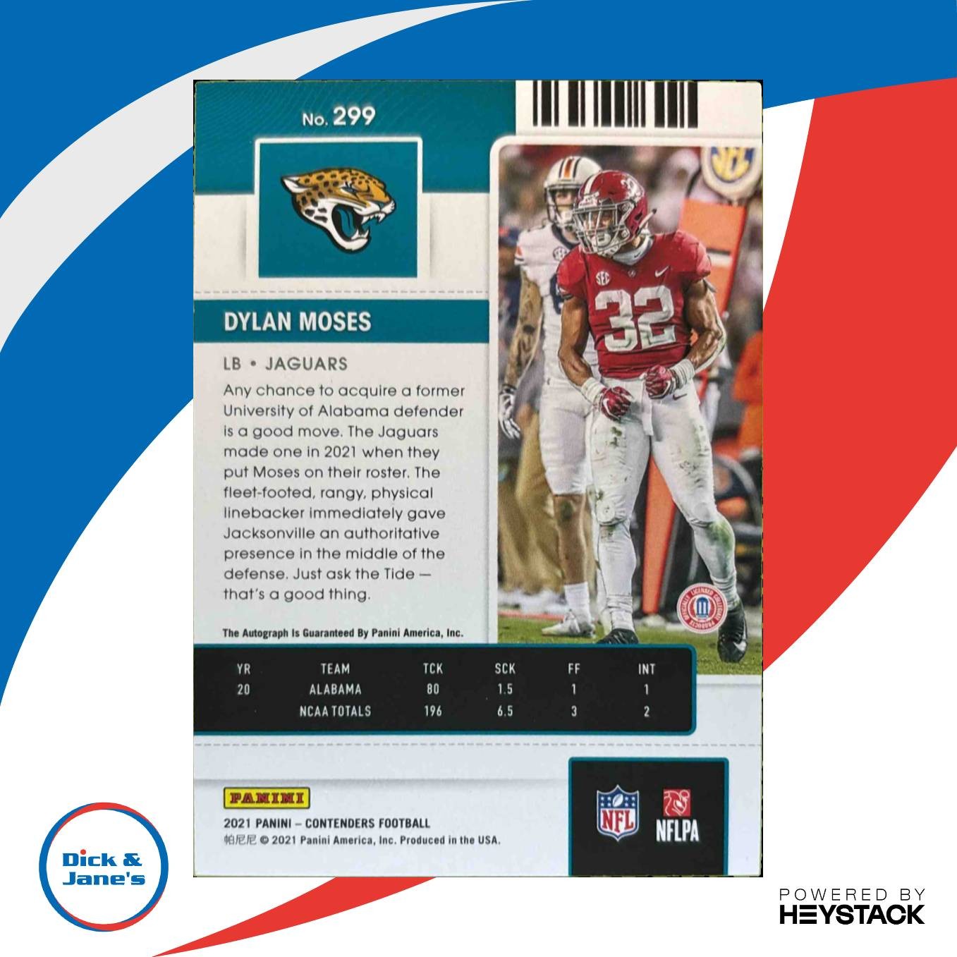 2021 Panini Contenders Dylan Moses #299 Auto Rookie Ticket Jacksonville Jaguars - Sports Cards