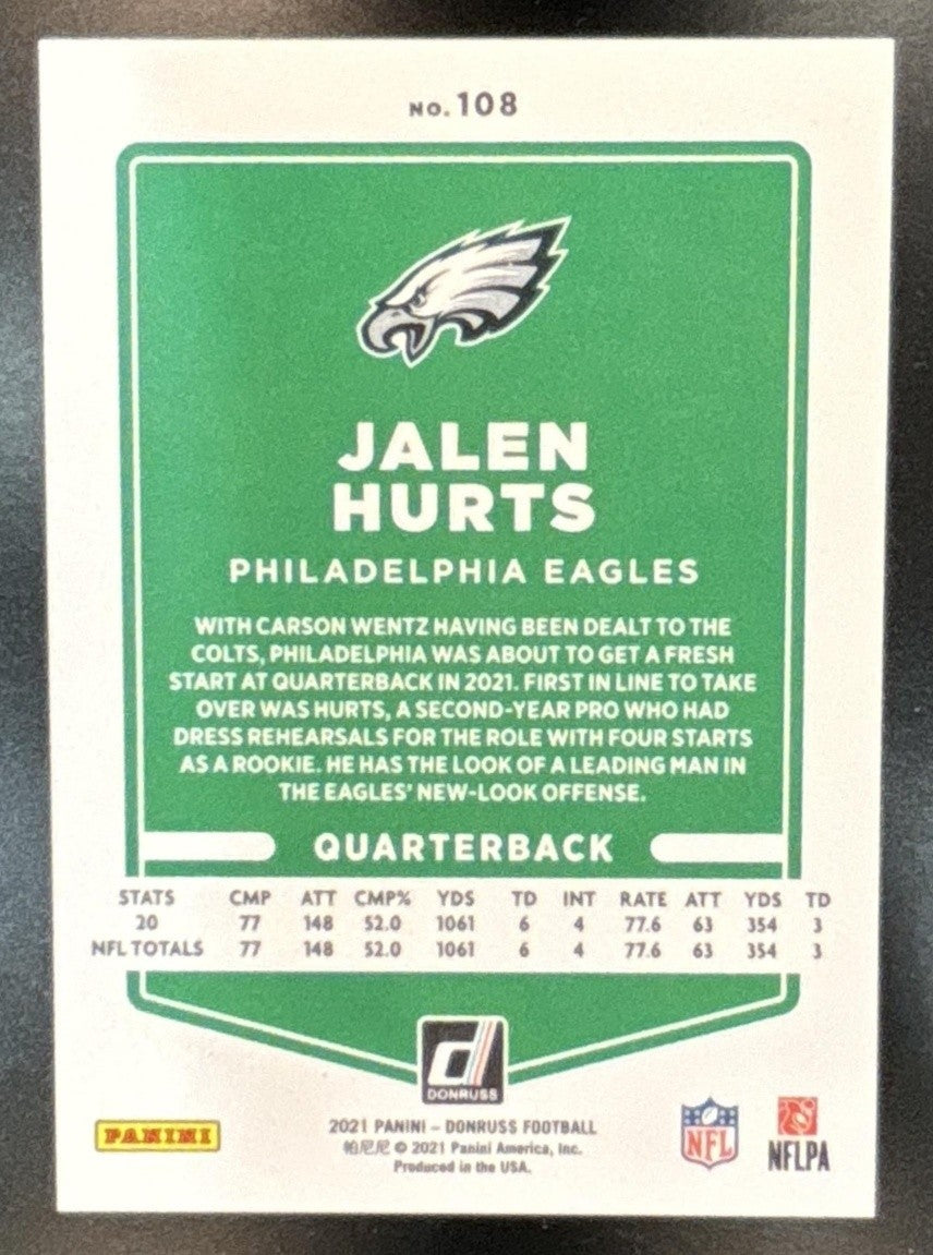 2021 Panini Donruss Jalen Hurts Press Proof Premium #108b Philadelphia Eagles - Sports Cards