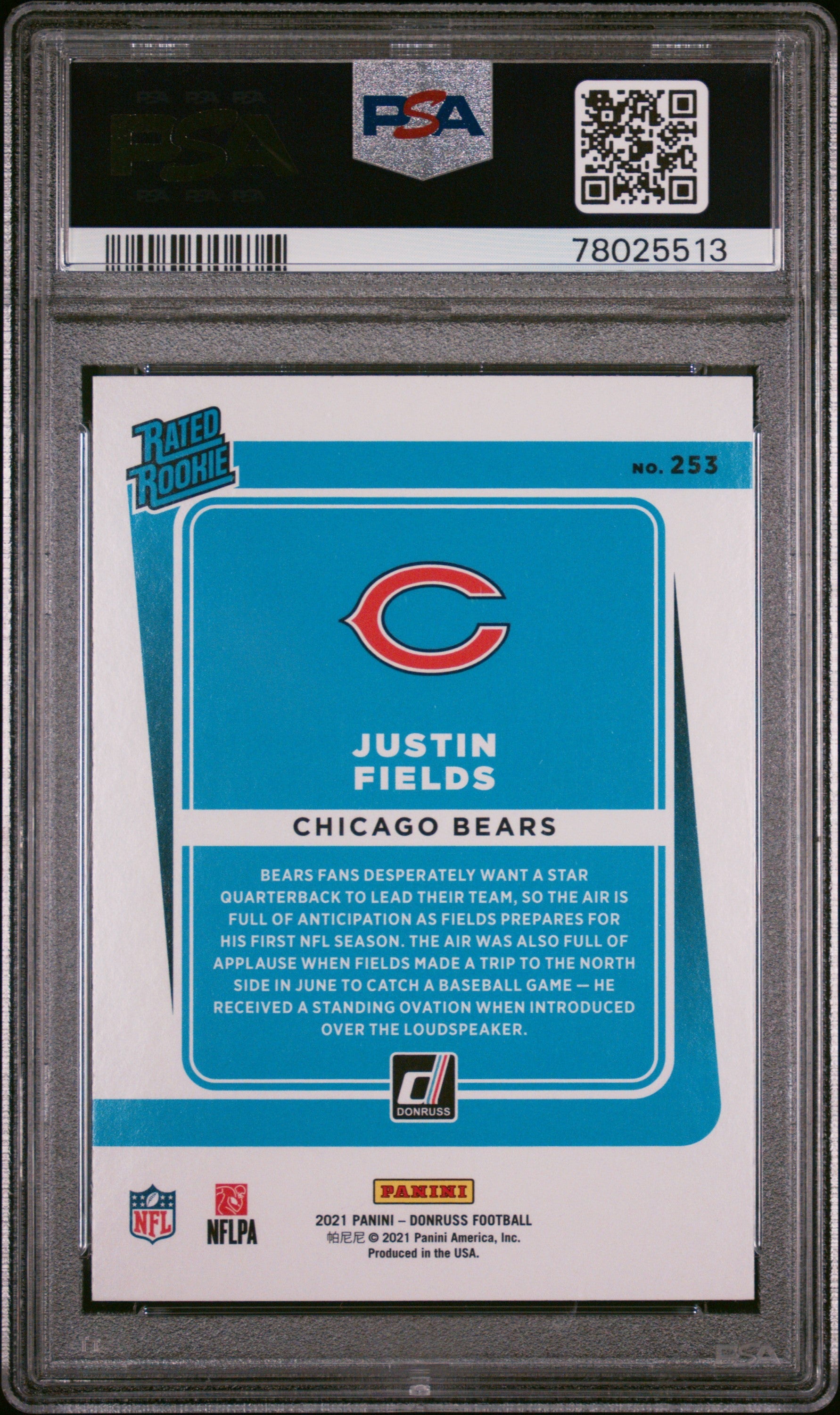 2021 Panini Donruss Justin Fields Rated Rookie #253 PSA 10 Chicago Bears - Graded Sports Cards