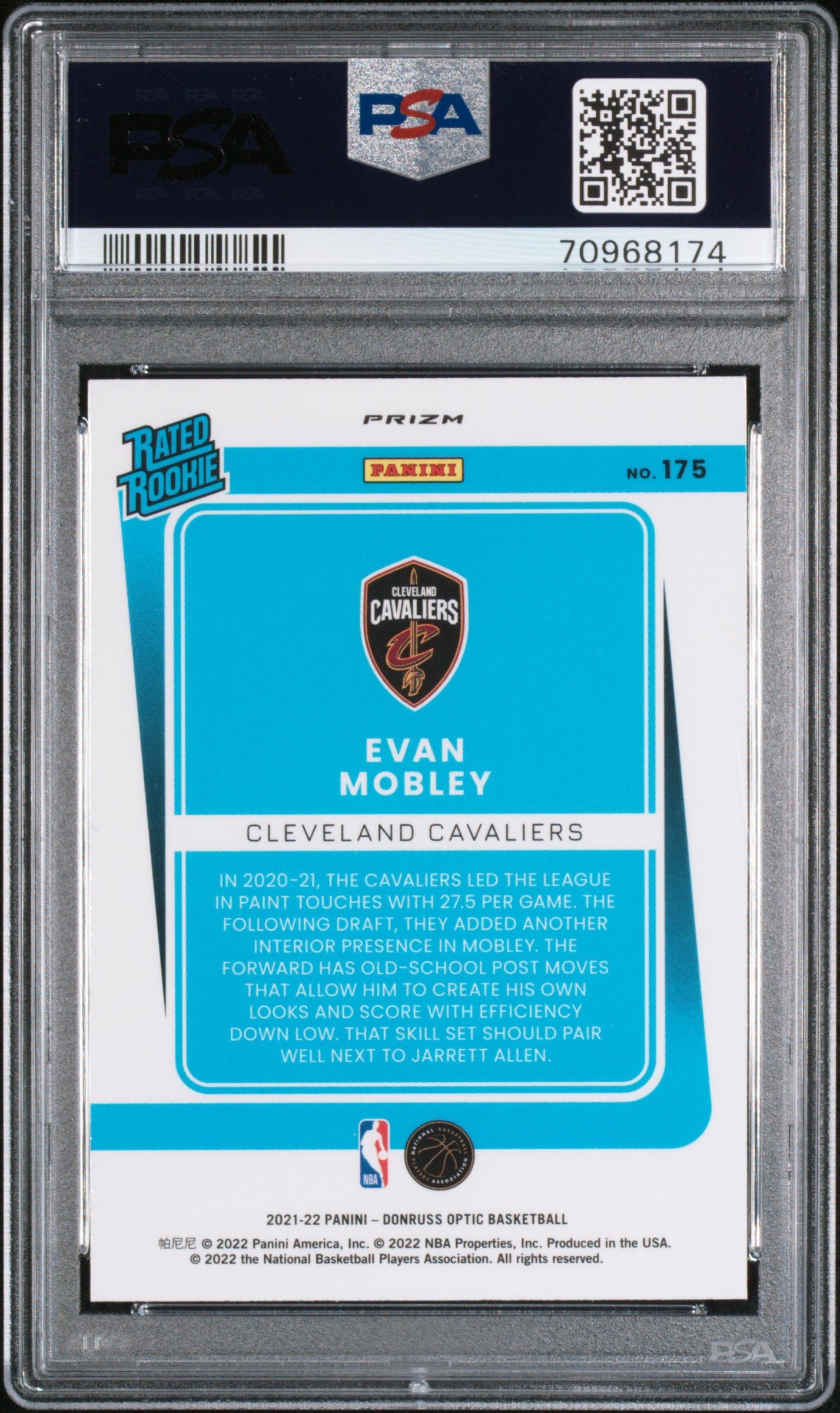 2021 Panini Donruss Optic Evan Mobley Blue Velocity Rated Rookie #175 PSA 9 - Graded Sports Cards