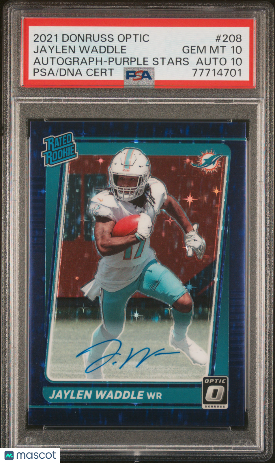 2021 Panini Donruss Optic Jaylen Waddle Auto Purple Stars 05/50 PSA 10 GEM MINT - Graded Sports Cards