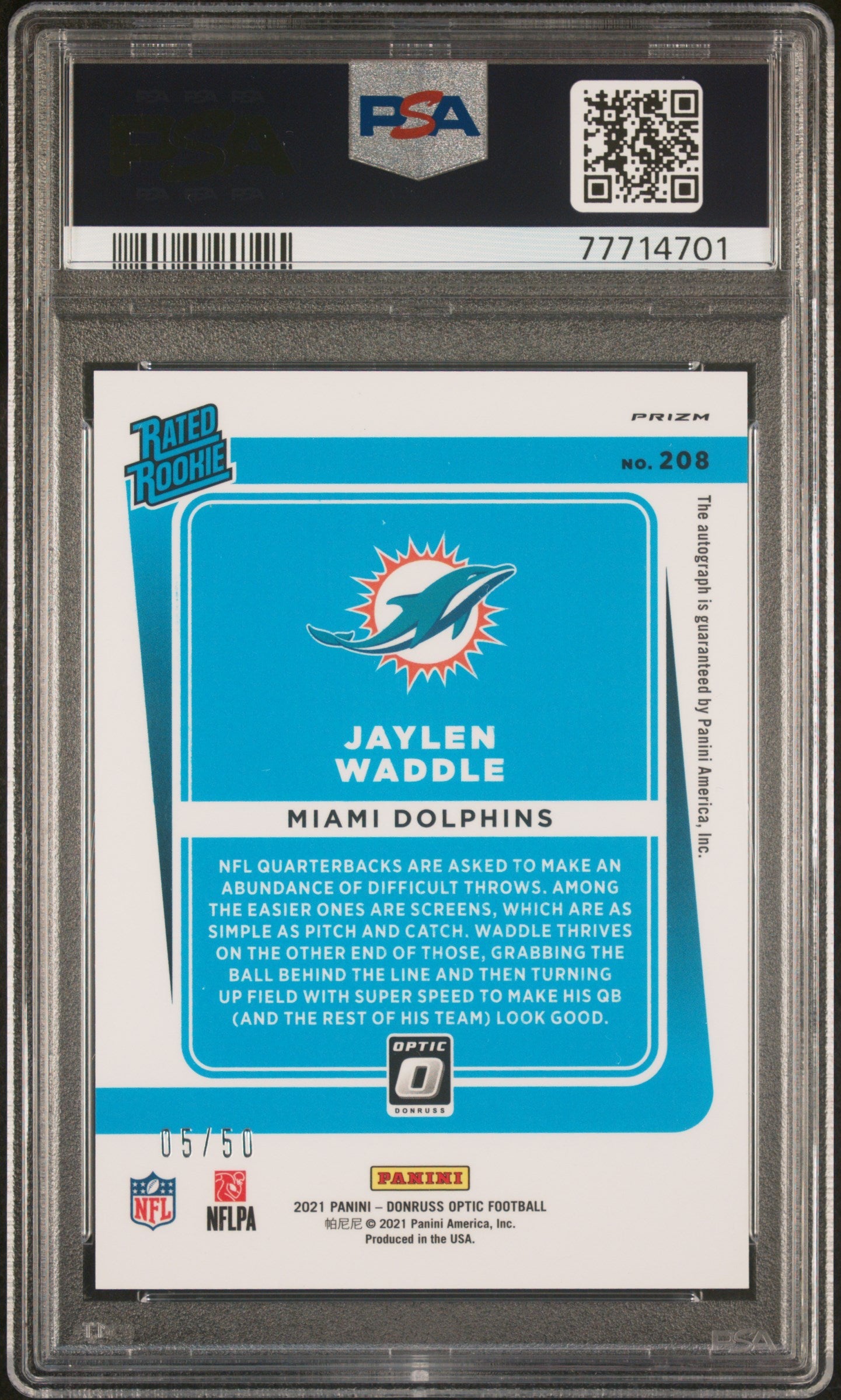 2021 Panini Donruss Optic Jaylen Waddle Auto Purple Stars 05/50 PSA 10 GEM MINT - Graded Sports Cards