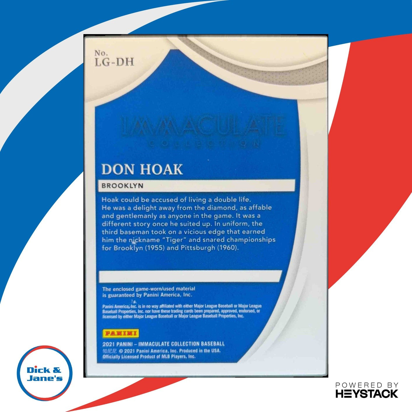 2021 Panini Immaculate Collection Don Hoak Legends Material /49 #LG-DH - Sports Cards
