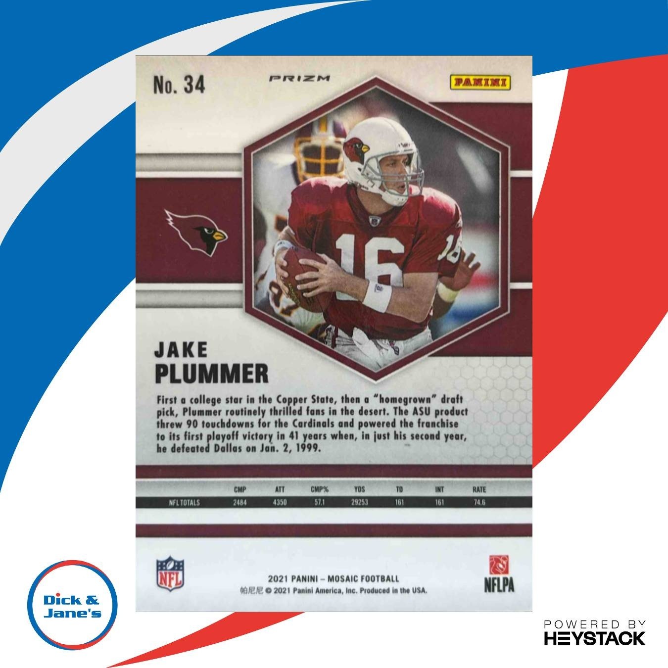 2021 Panini Mosaic Jake Plummer Prizm Reactive Yellow #34 Arizona Cardinals - Sports Cards