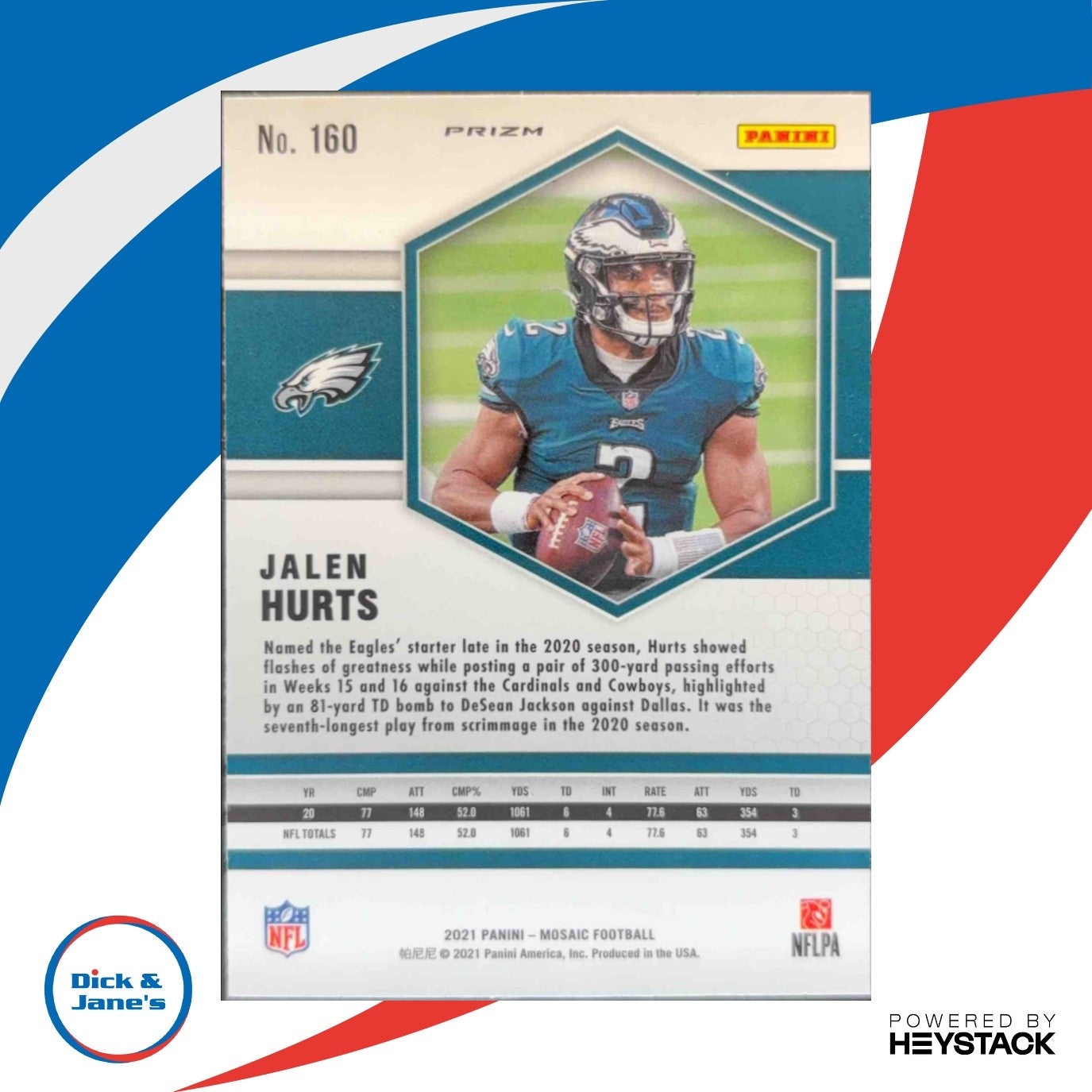 2021 Panini Mosaic Jalen Hurts Prizm Genesis #160 Philadelphia Eagles - Sports Cards