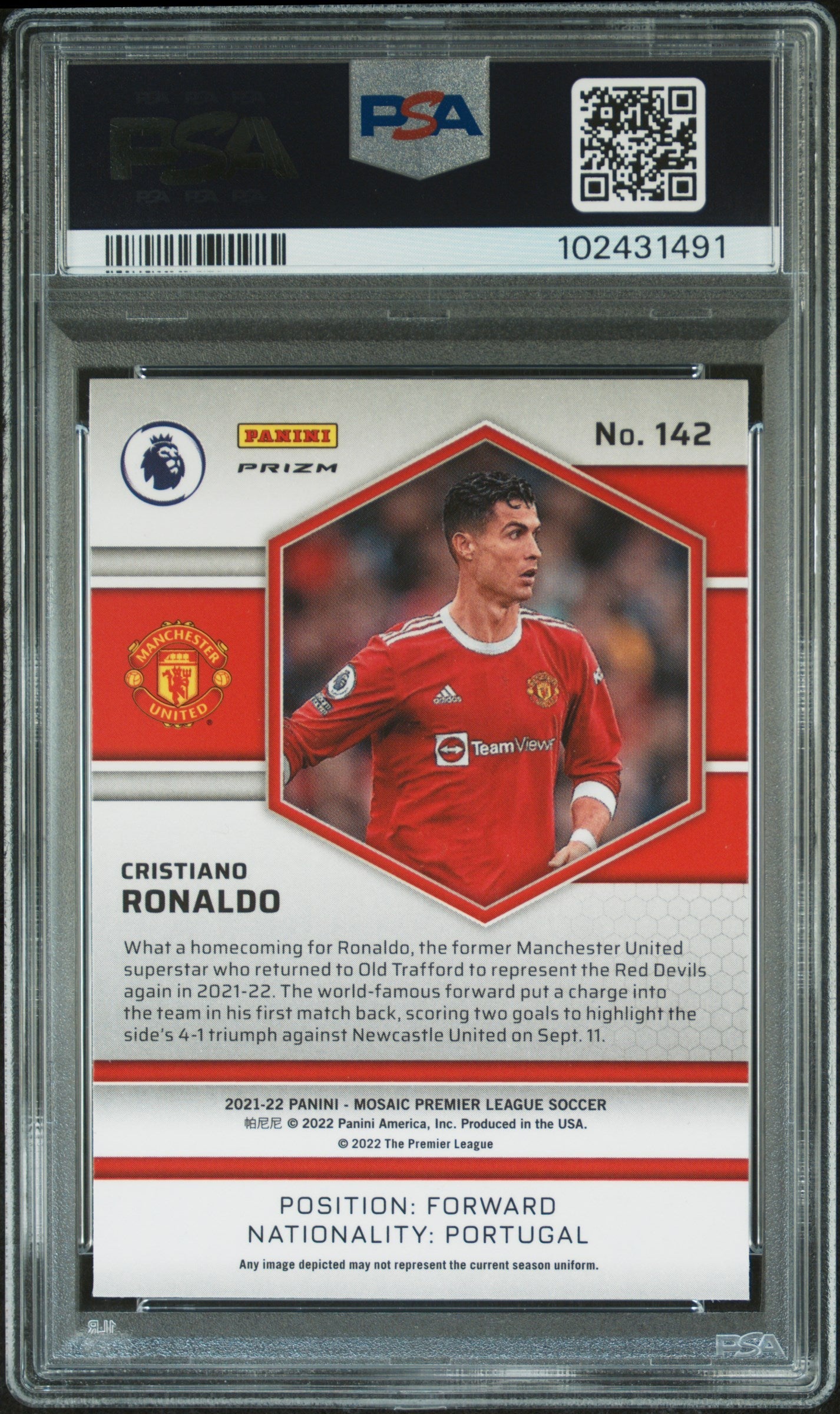 2021 Panini Mosaic Premier League Cristiano Ronaldo #142 PSA 10 GEM MINT - Graded Sports Cards