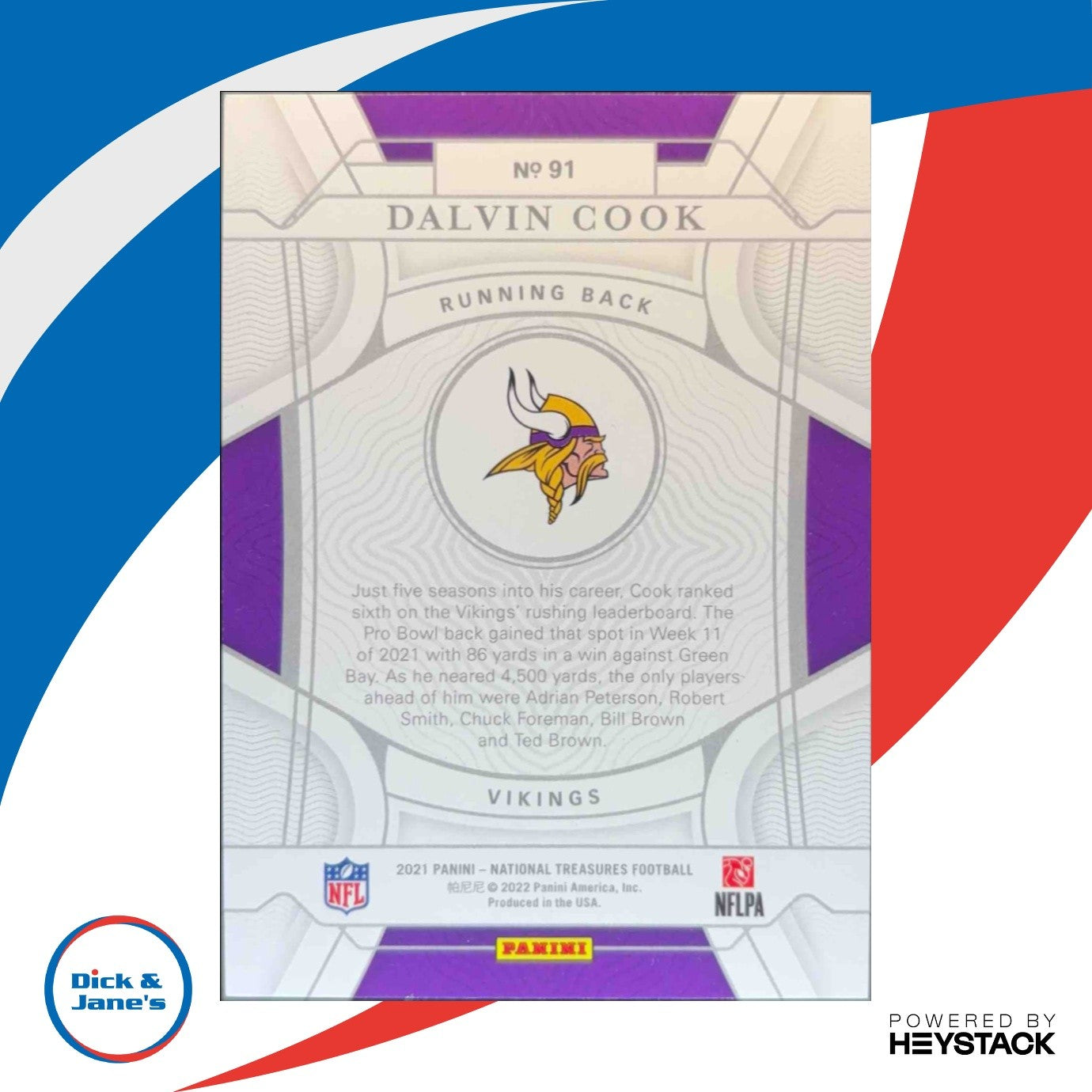 2021 Panini National Treasures Dalvin Cook Purple 37/49 #91 Minnesota Vikings - Sports Cards