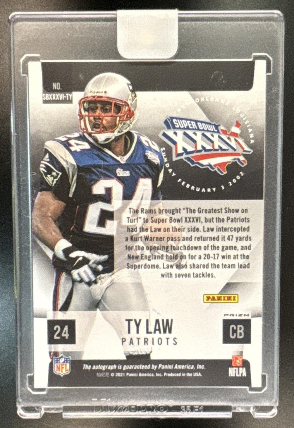 2021 Panini One Ty Law Super Bowl Signatures Prizm Auto New England Patriots - Sports Cards