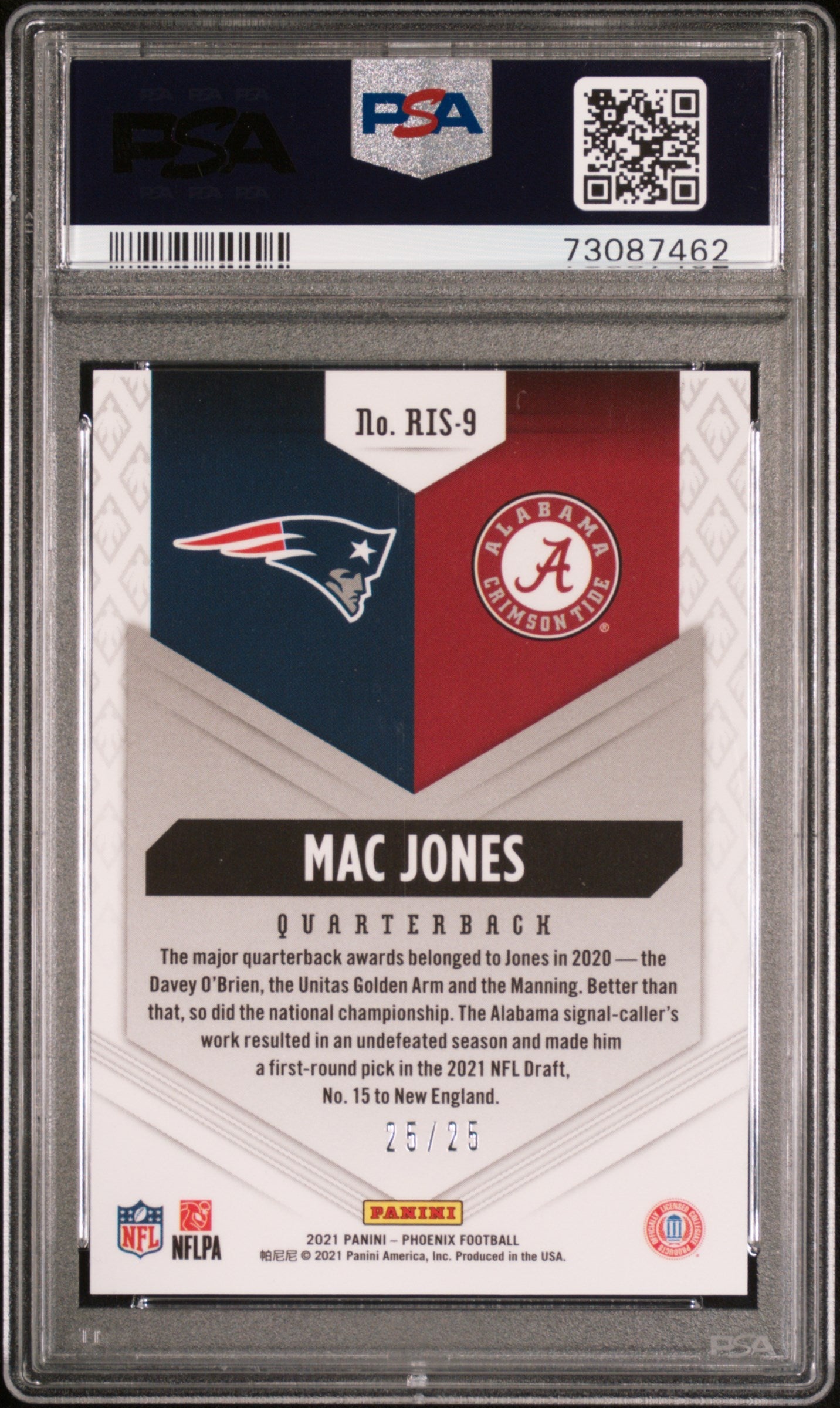 2021 Panini Phoenix Rookie Rising Mac Jones Rookie Rising Green #RIS-9 PSA 10 - Graded Sports Cards