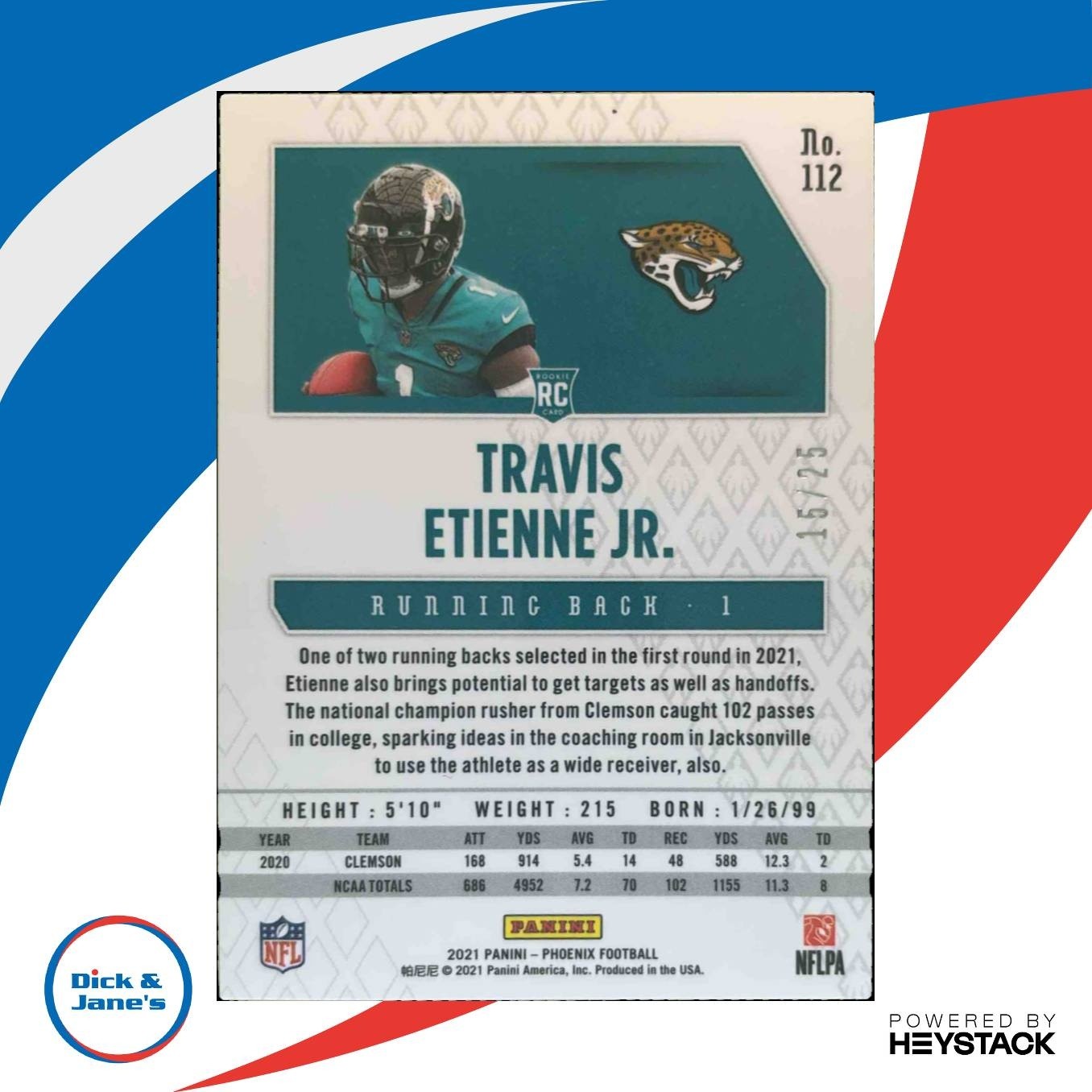 2021 Panini Phoenix Travis Etienne Jr. Green Lazer /25 #112 RC Jaguars - Sports Cards