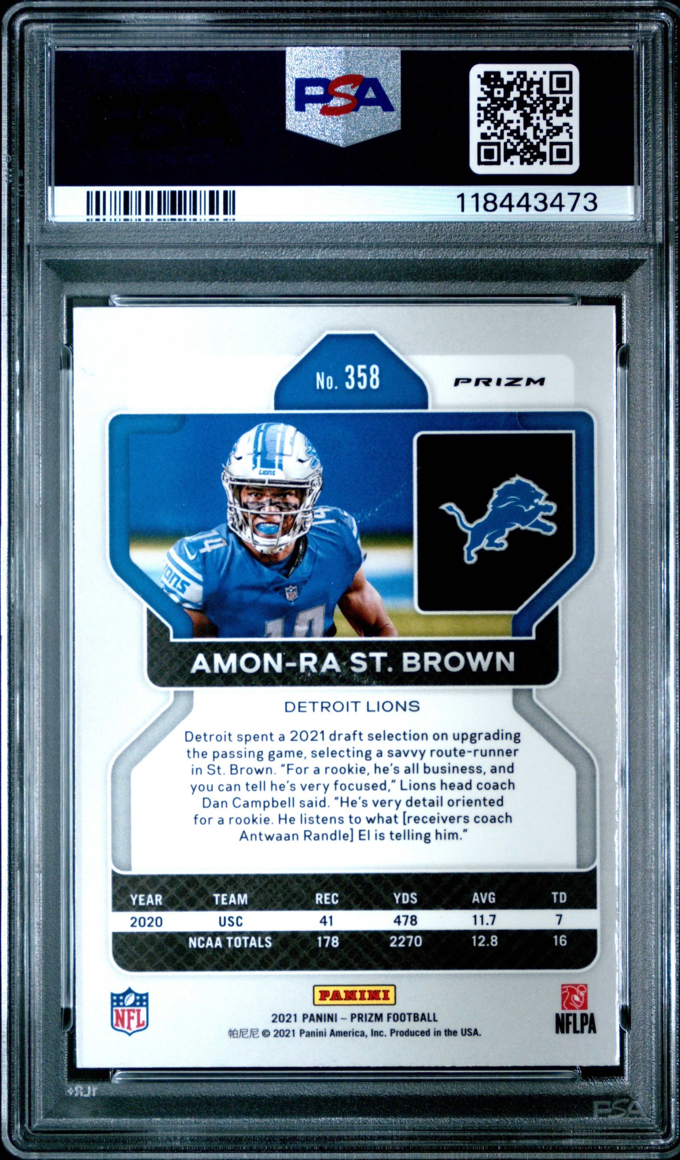 2021 Panini Prizm Amon-Ra ST. Brown Disco #358 PSA 9 - Graded Sports Cards