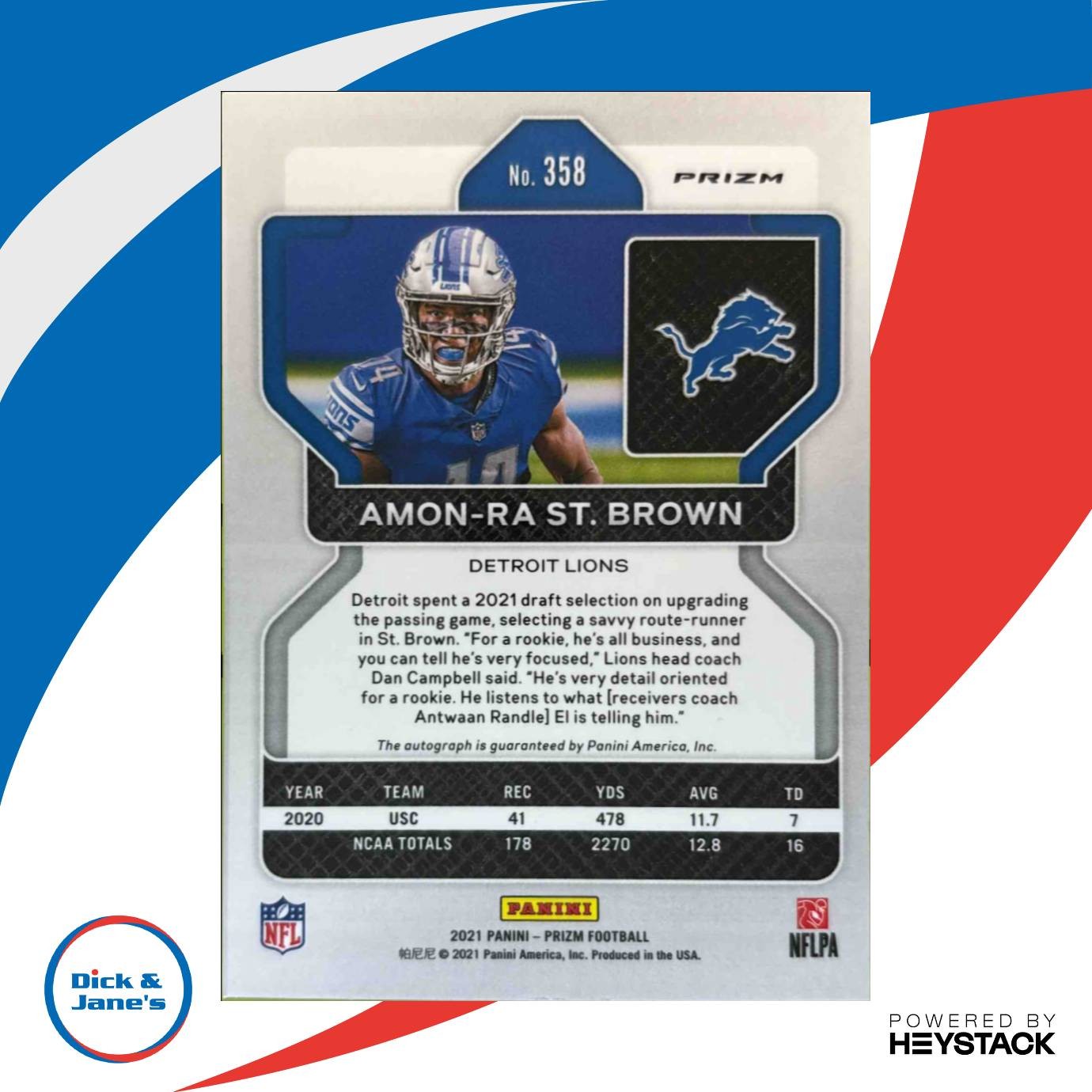 2021 Panini Prizm Amon-Ra St. Brown Rookie Auto Pink #358 RC Detroit Lions - Sports Cards