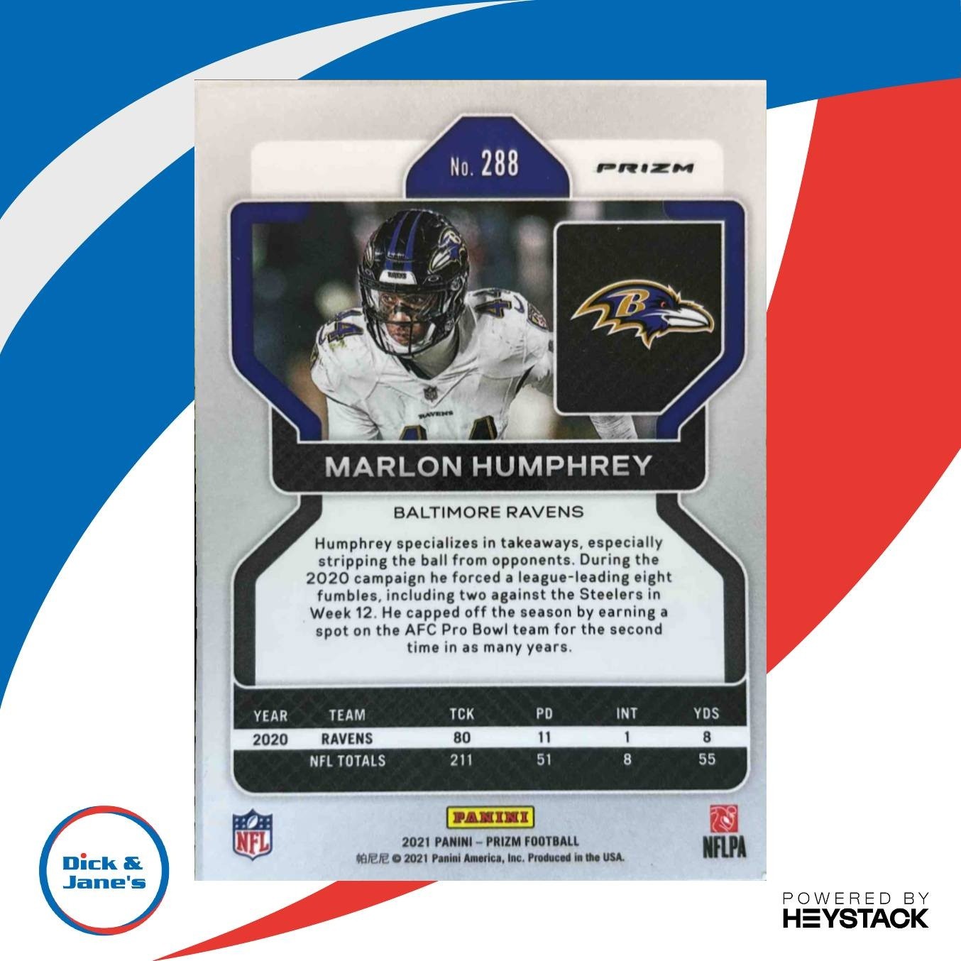 2021 Panini Prizm Marlon Humphrey Disco #288 Baltimore Ravens - Sports Cards