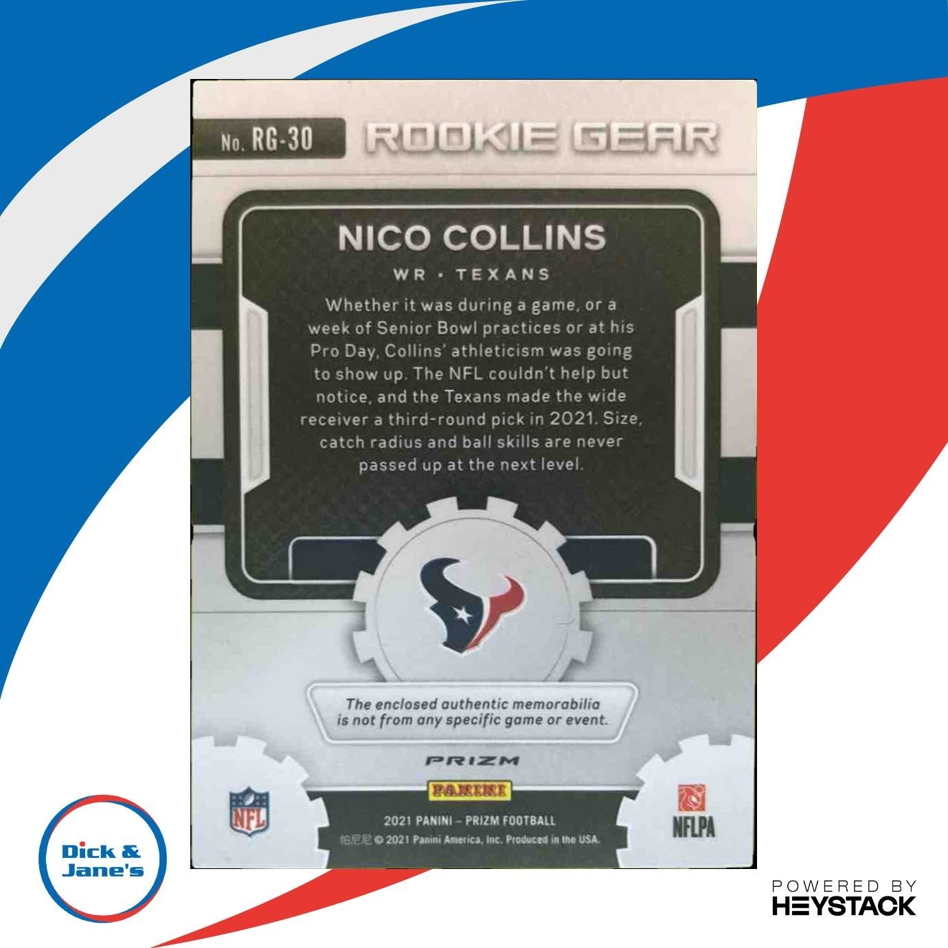 2021 Panini Prizm Nico Collins Rookie Gear Neon Green Pulsar MEM RC Texans - Sports Cards