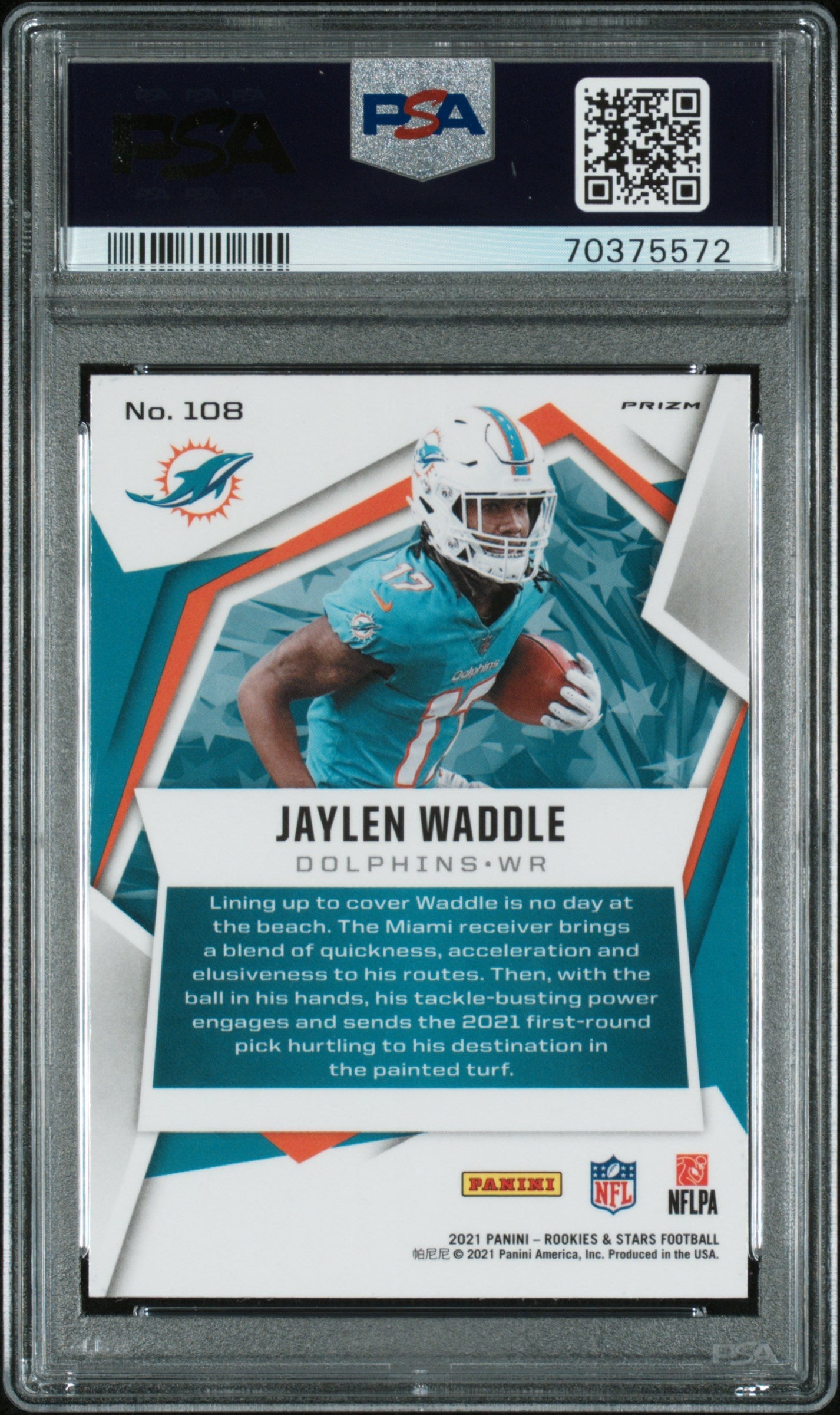 2021 Panini Rookies & Stars Jaylen Waddle Pulsar Prizm 108 PSA 10 Miami Dolphins Graded Sports Cards