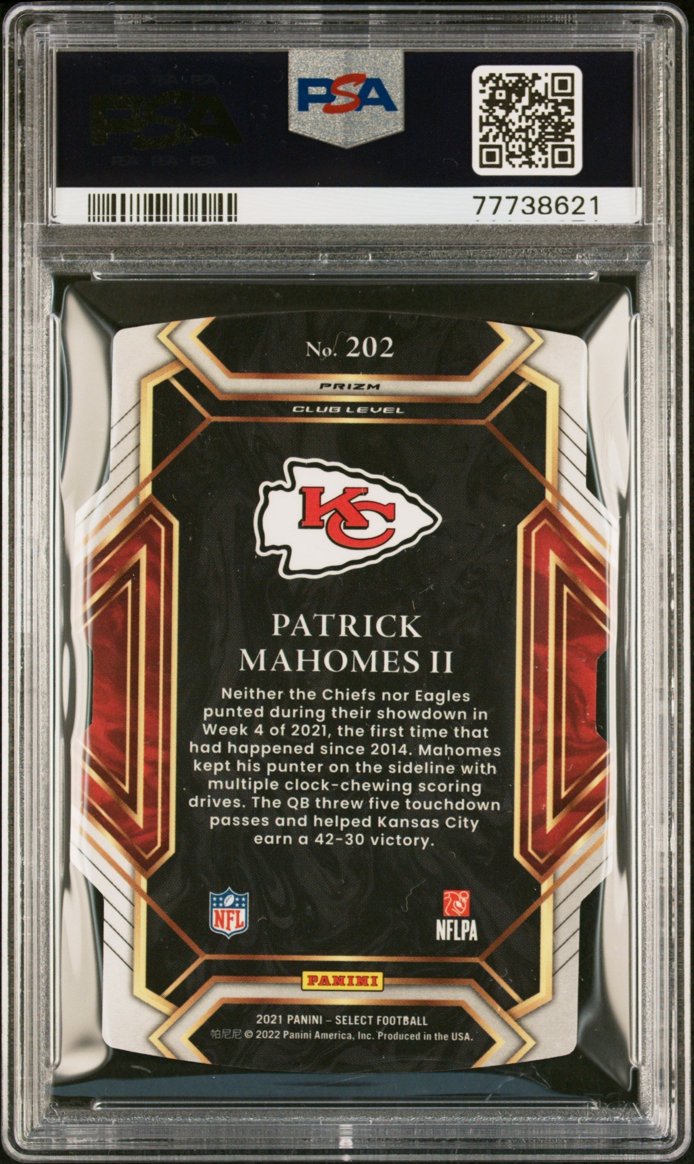 2021 Panini Select Patrick Mahomes II Die Cut Zebra Prizm #202 PSA 9 - Graded Sports Cards