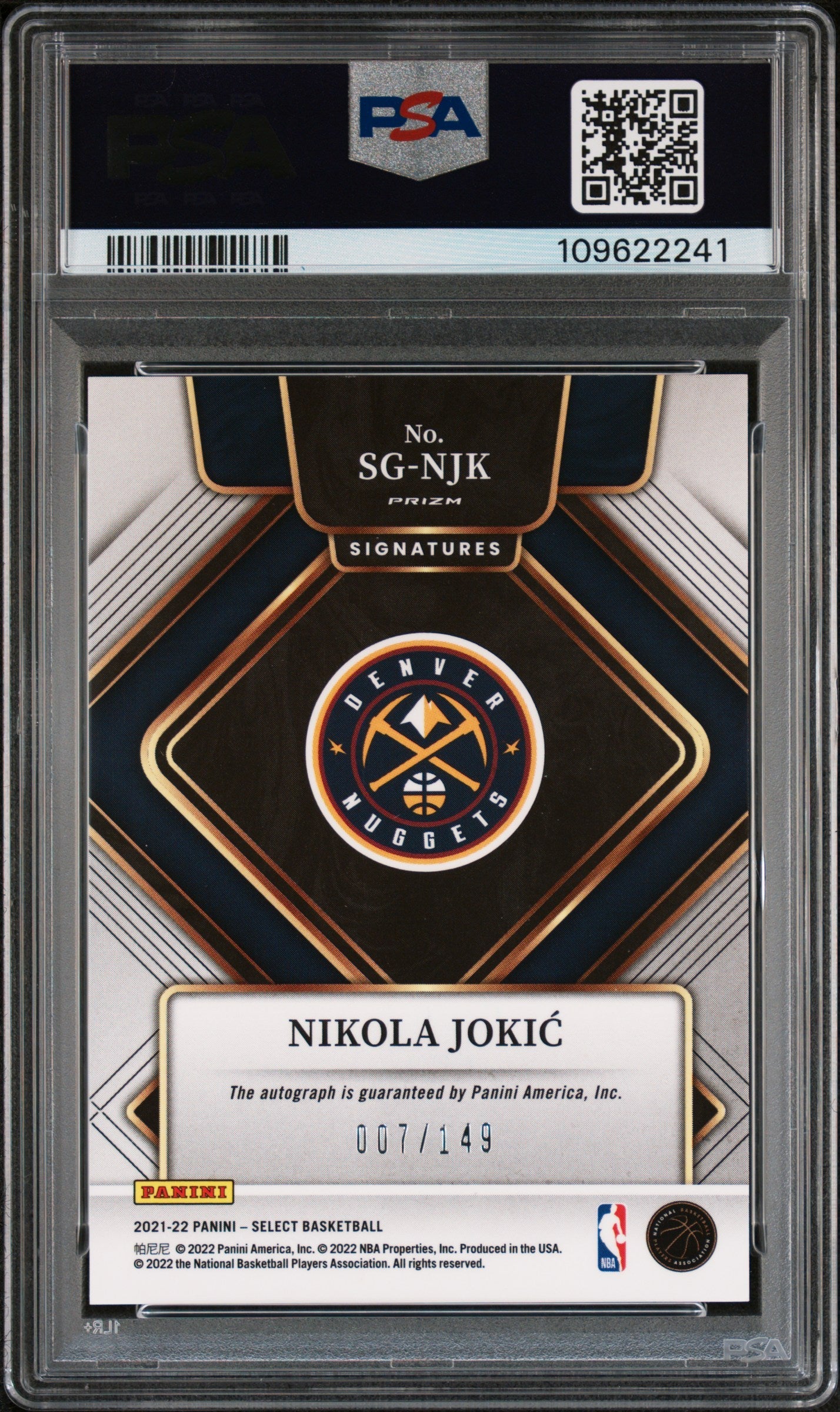 2021 Panini Select Signatures Nikola Jokic /149 PSA 9