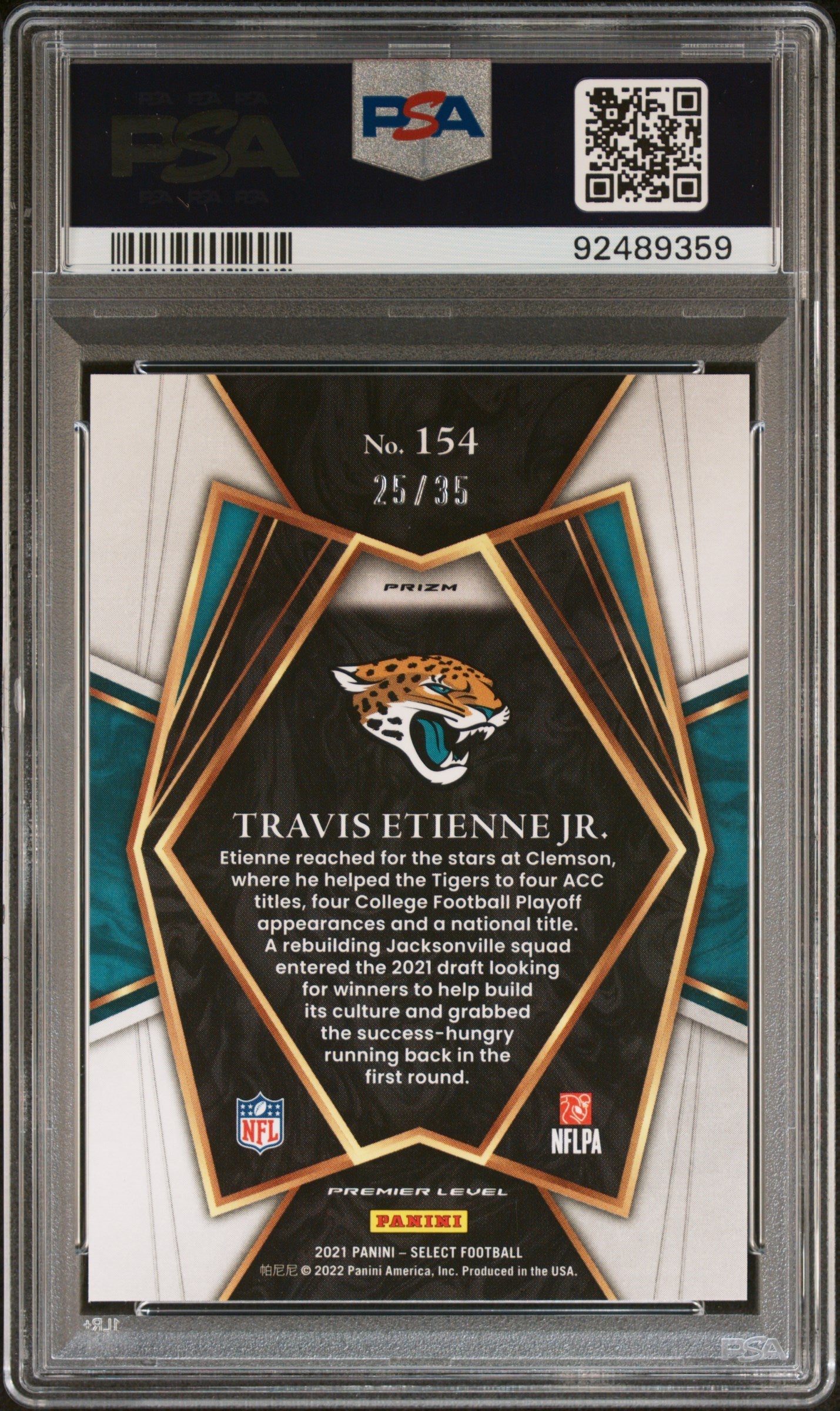 2021 Panini Select Travis Etienne JR. White Prizm #154 PSA 10 - Graded Sports Cards
