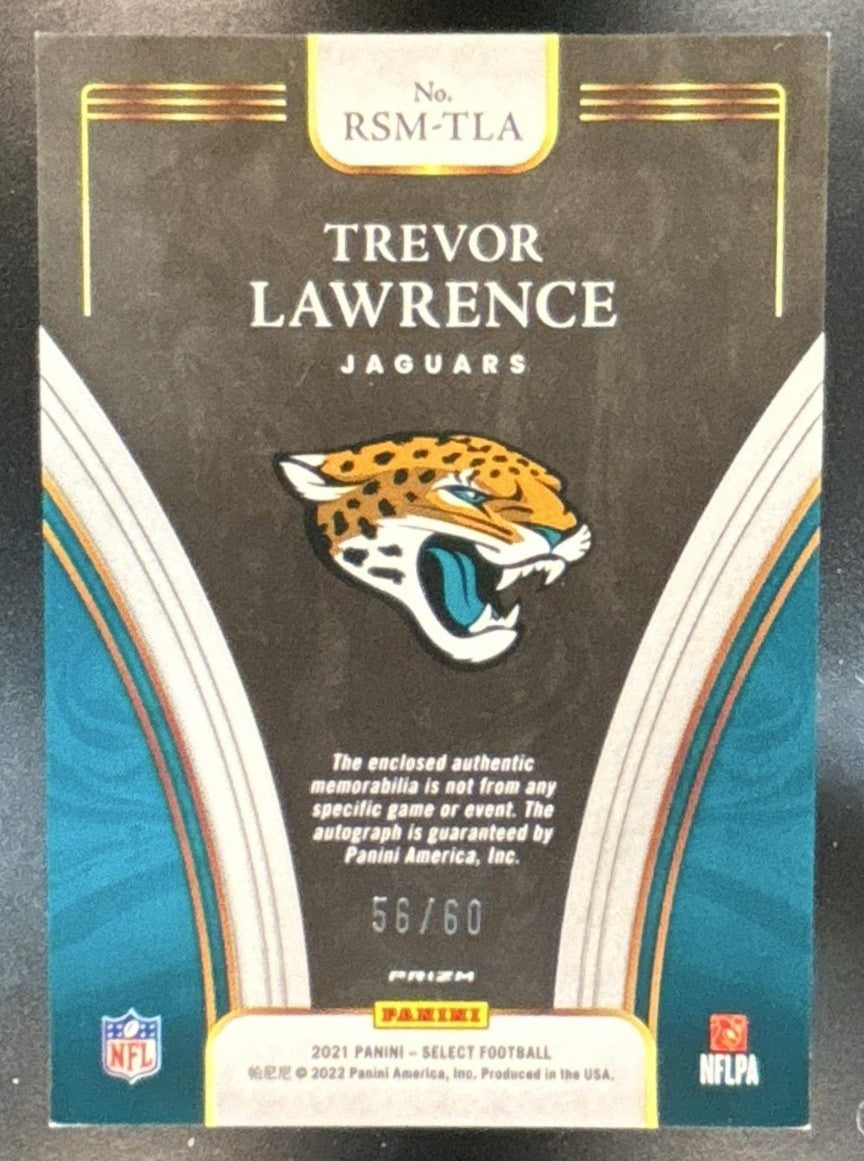 2021 Panini Select Trevor Lawrence Signature Memorabilia Prizm /60 MEM Auto RC - Sports Cards