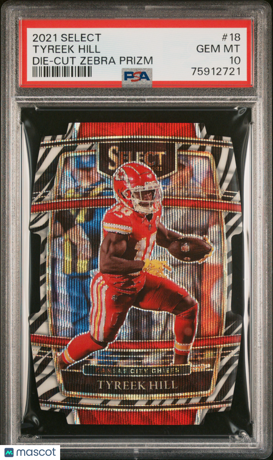 2021 Panini Select Tyreek Hill Die Cut Zebra Prizm #18 PSA 10 Kansas City Chiefs Graded Sports Cards