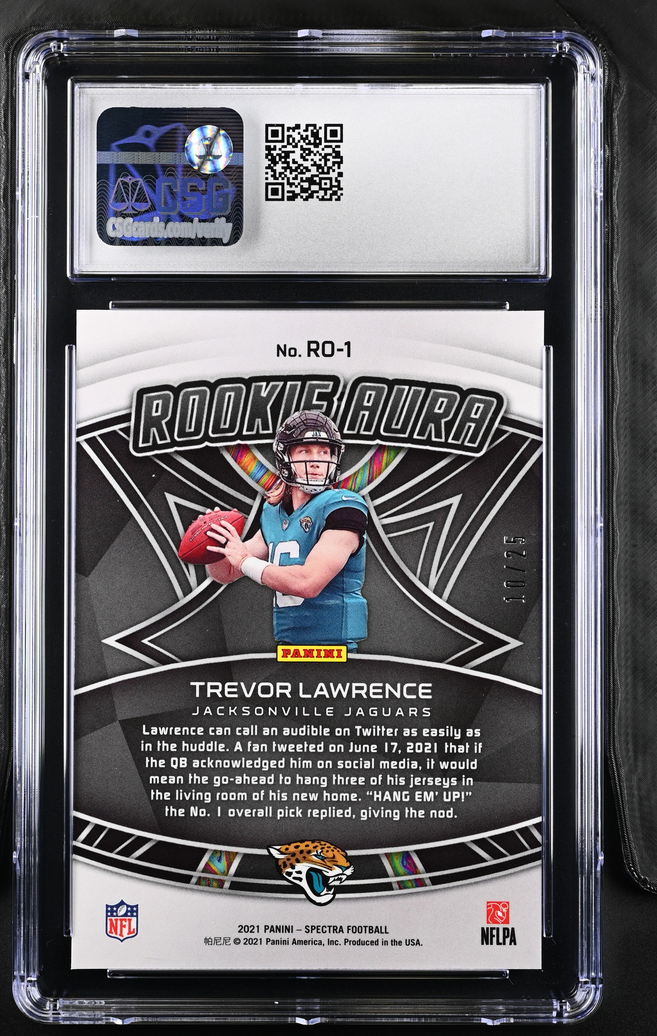 2021 Panini Spectra Trevor Lawrence Meta Rookie 10/25 Rookie Aura CGC 10 Jaguars - Graded Sports Cards
