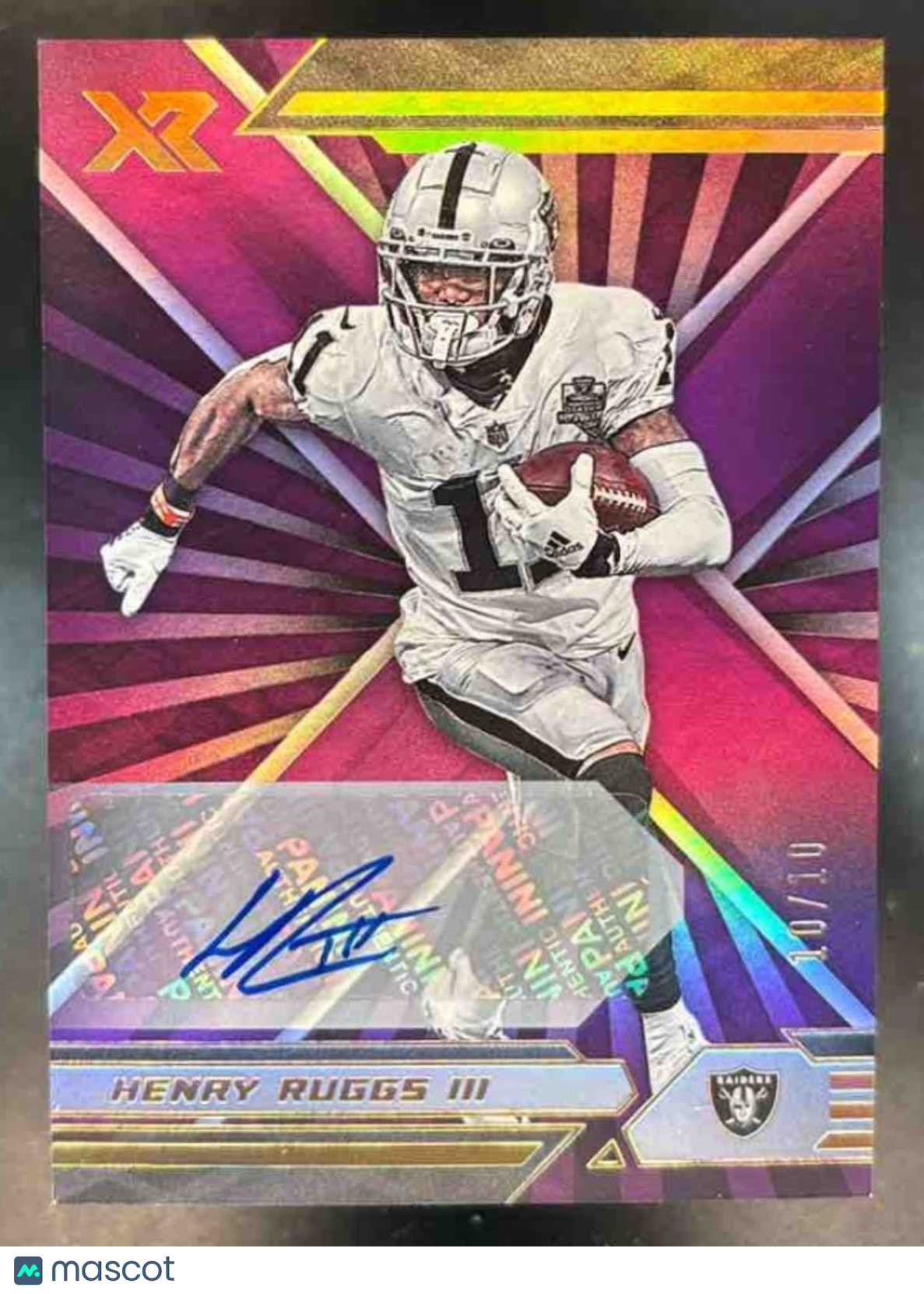 2021 Panini XR Henry Ruggs III Auto Purple 10/10 #59 Las Vegas Raiders - Sports Cards