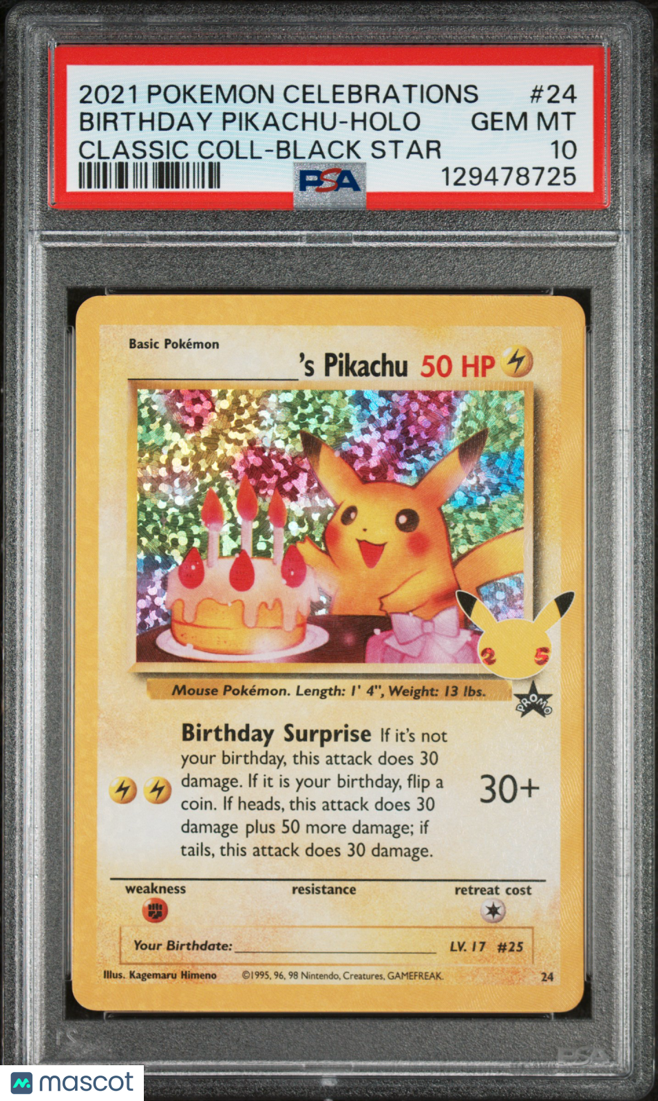 2021 Pokemon Celebrations Classic Collection Birthday Pikachu #24 PSA 10 GEM - Graded TCG/CCG