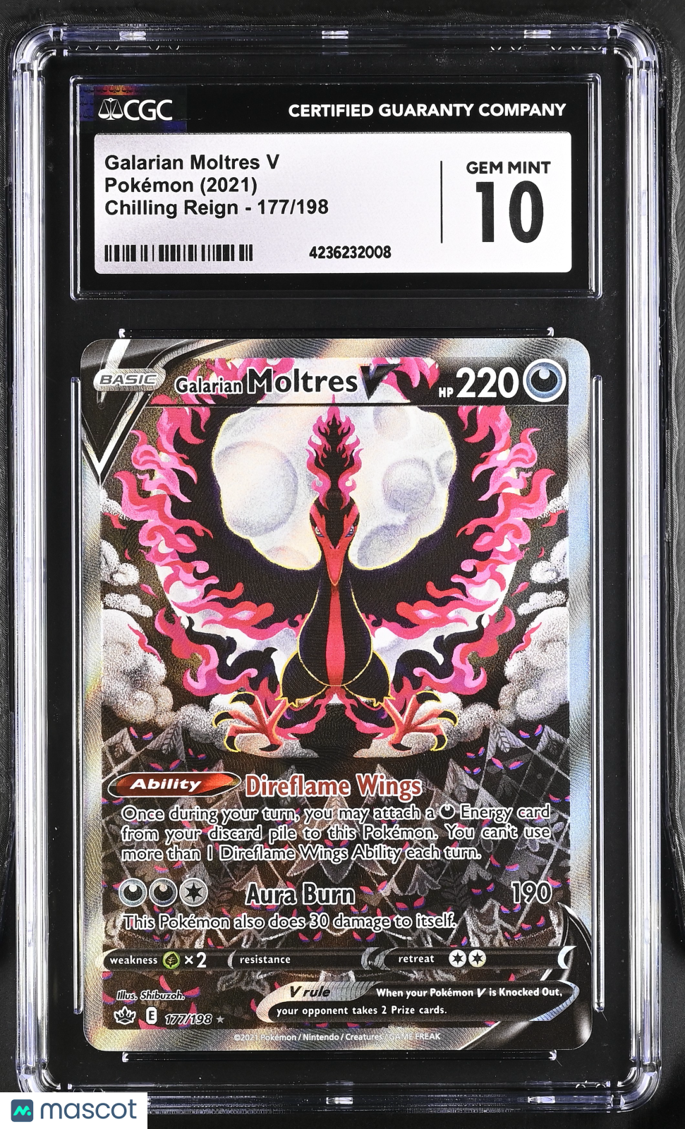 2021 Pokemon Chilling Reign Galarian Moltres V #177 Ultra Rare CGC 10 GEM MINT - Graded TCG/CCG