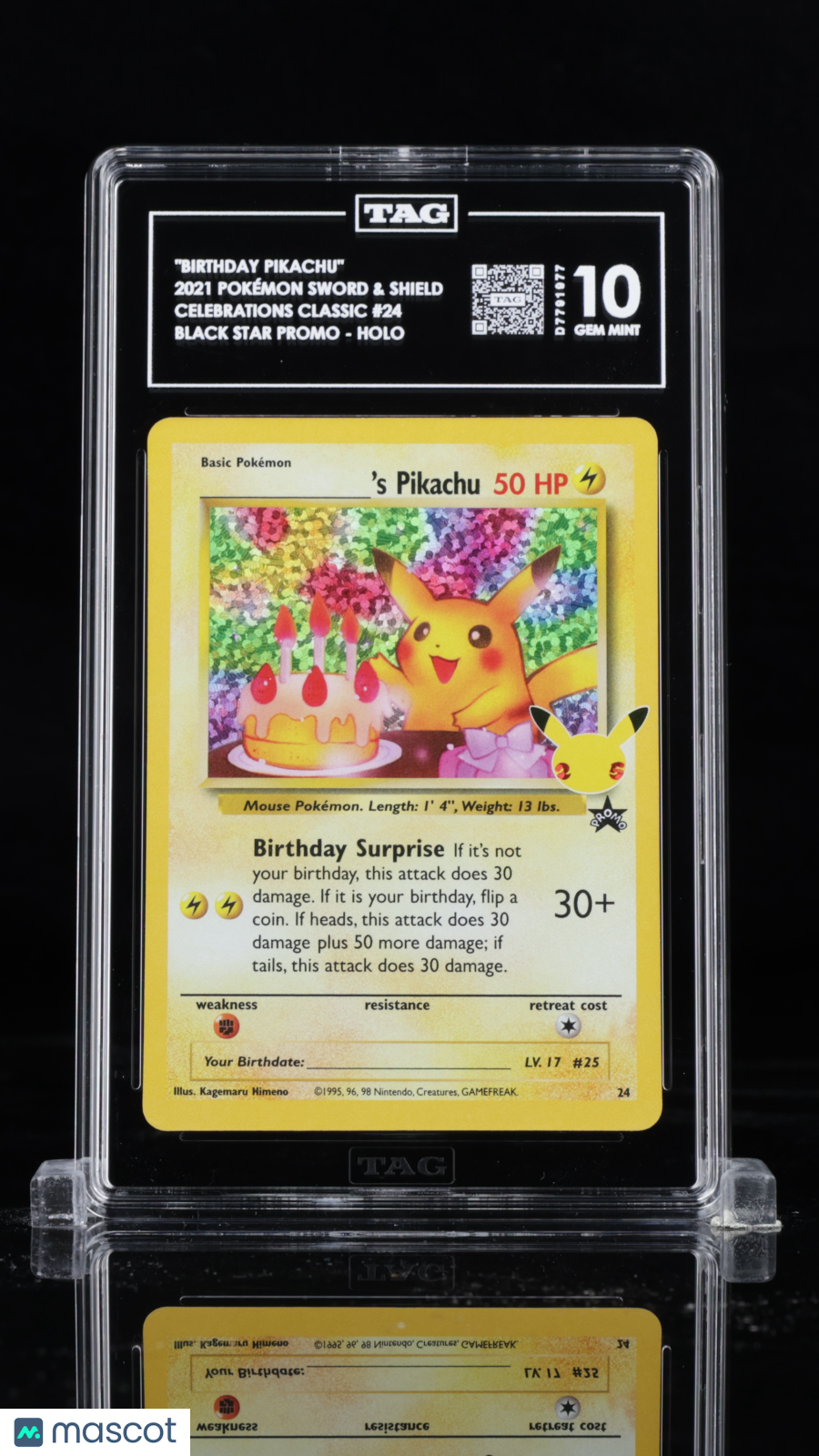 2021 Pokemon Sword & Shield Black Star Promos Birthday Pikachu #24 TAG 10 GEM - Graded TCG/CCG