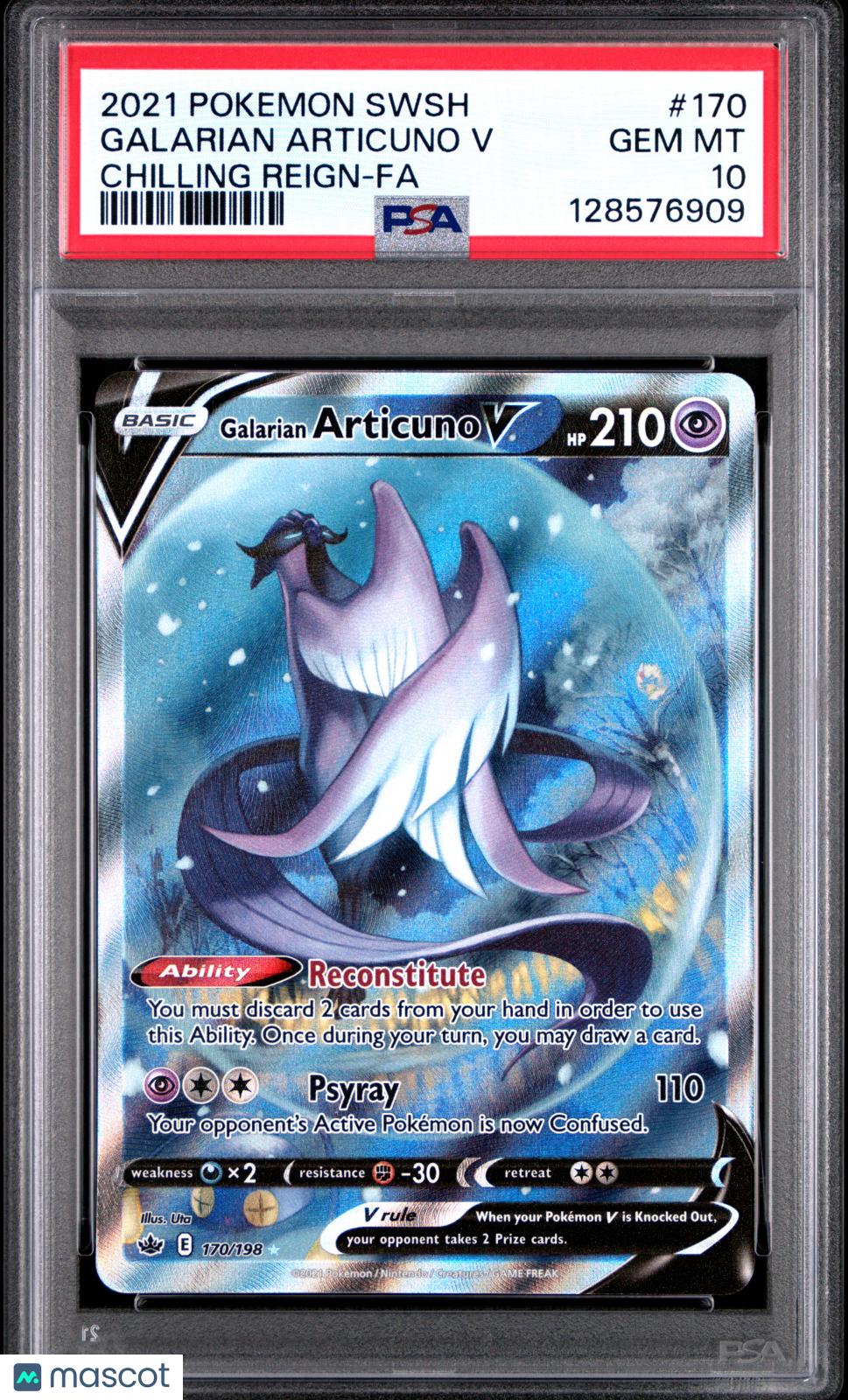 2021 Pokemon Sword & Shield Chilling Reign Galarian Articuno V #170 PSA 10 - Graded TCG/CCG