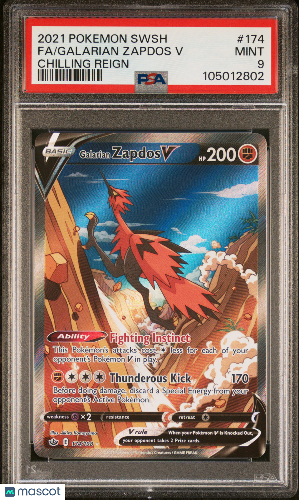 2021 Pokemon Sword & Shield Chilling Reign Galarian Zapdos V #174 Fa Chilling Reign PSA 9 - Graded TCG/CCG