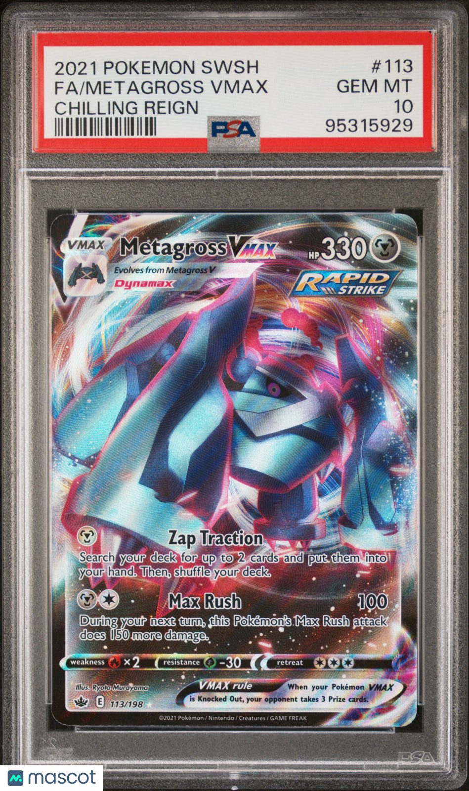 2021 Pokemon Sword & Shield Chilling Reign Metagross VMAX #113 FA PSA 10 - Graded TCG/CCG