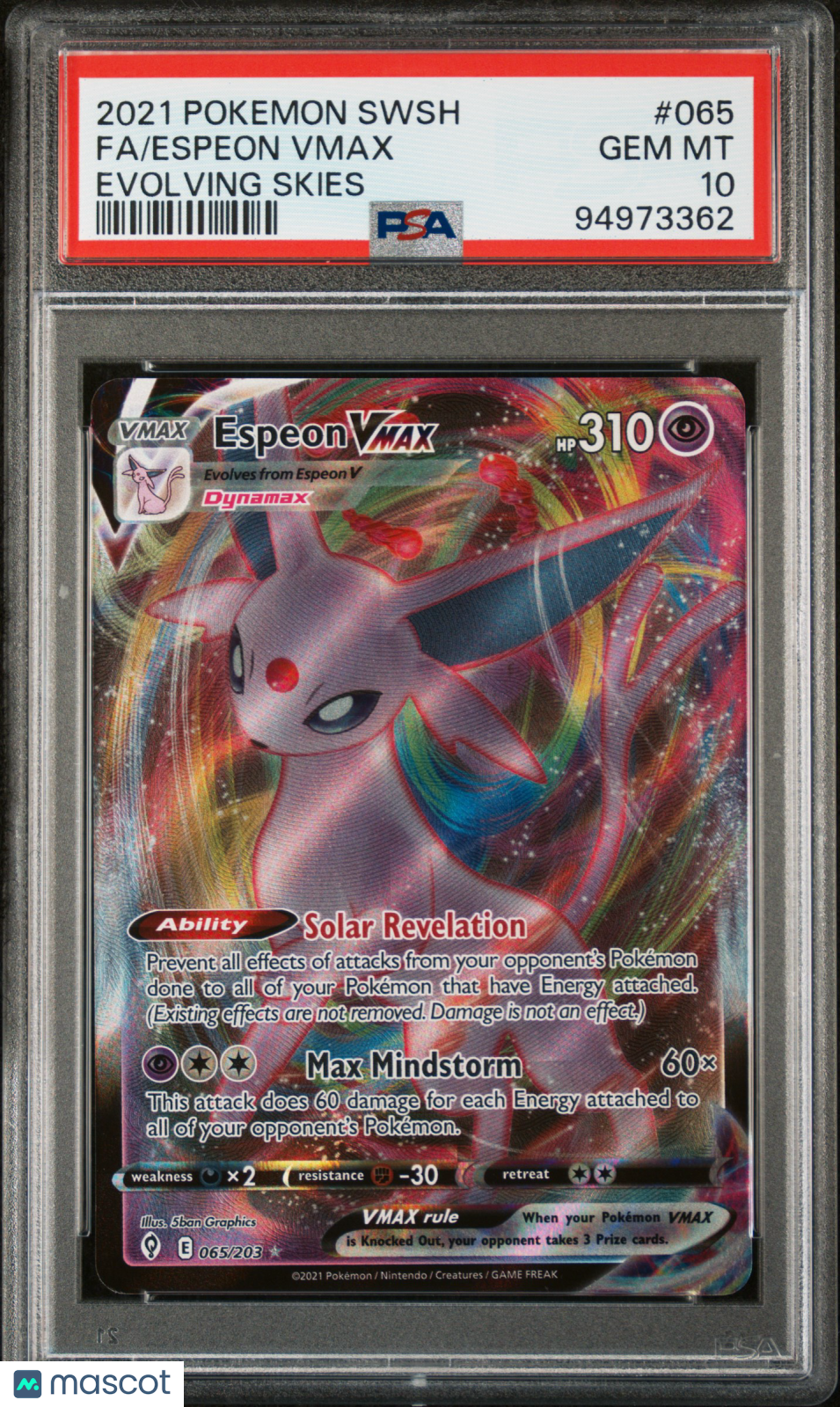 2021 Pokemon Sword & Shield Evolving Skies Espeon VMAX #065 FA PSA 10 GEM MINT - Graded TCG/CCG